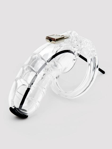 Man Cage Medium Chastity Cage with Silicone Urethral Sound, Clear, hi-res