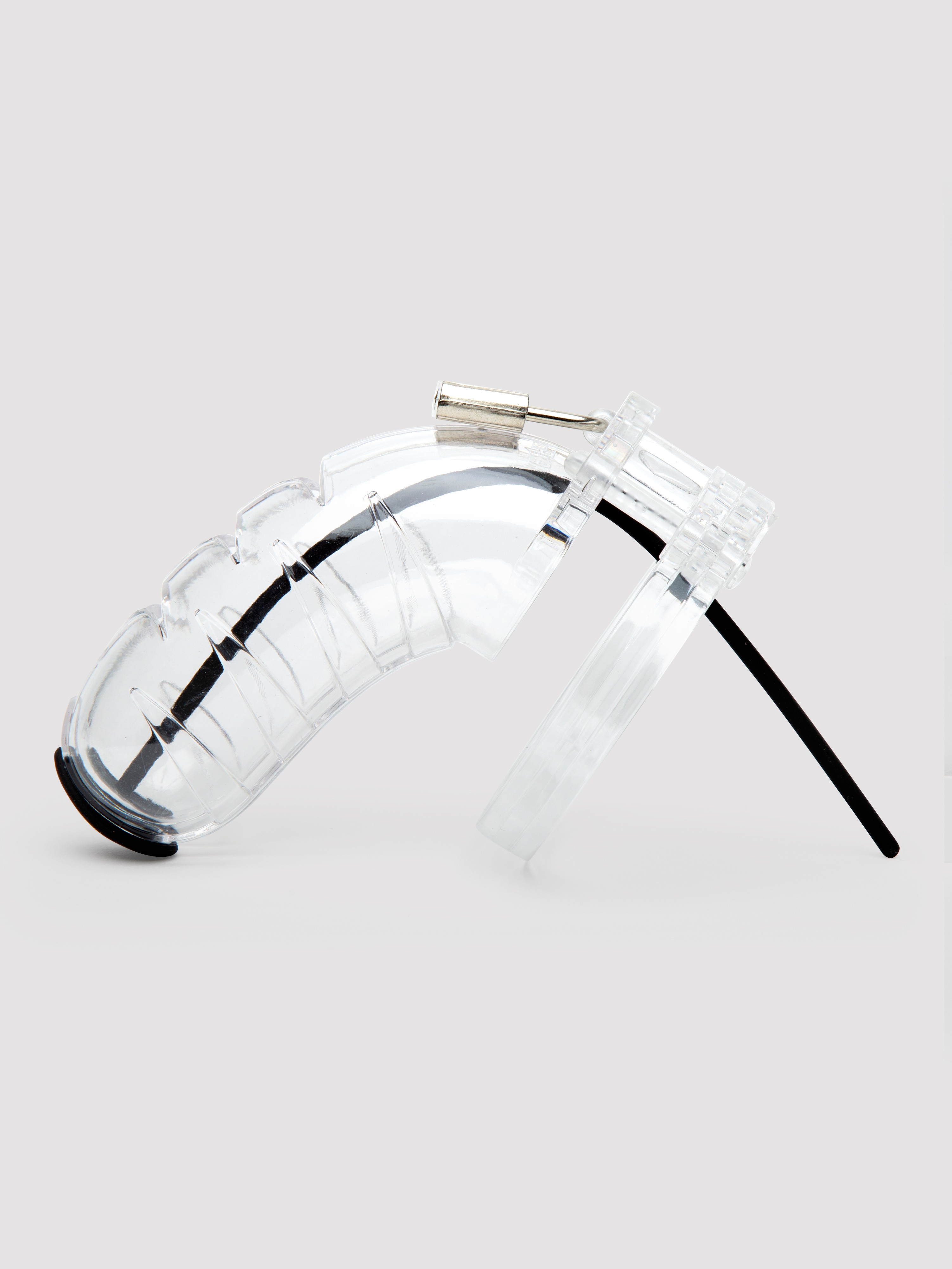 Man Cage Medium Chastity Cage with Silicone Urethral Sound, Clear, hi-res