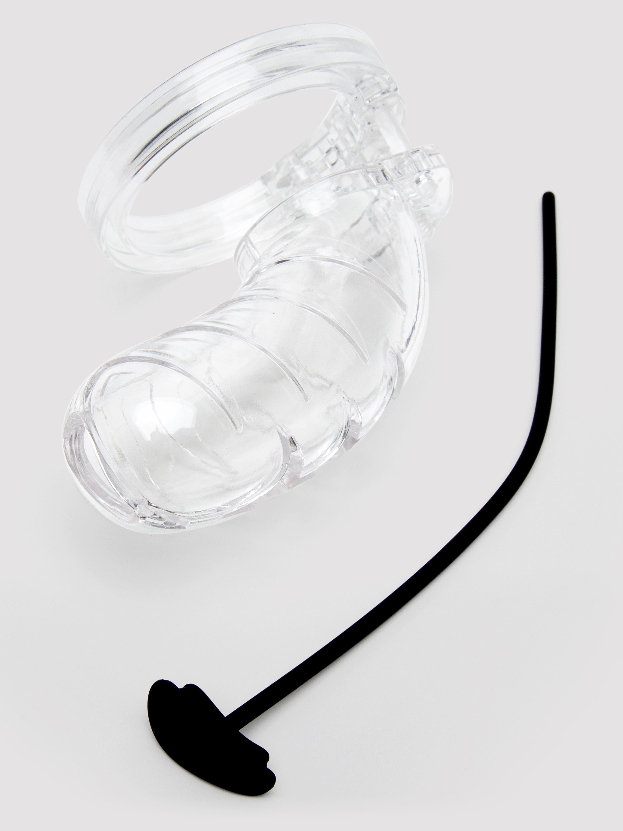 Man Cage Medium Chastity Cage with Silicone Urethral Sound, Clear, hi-res
