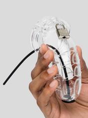 Man Cage Medium Chastity Cage with Silicone Urethral Sound, Clear, hi-res