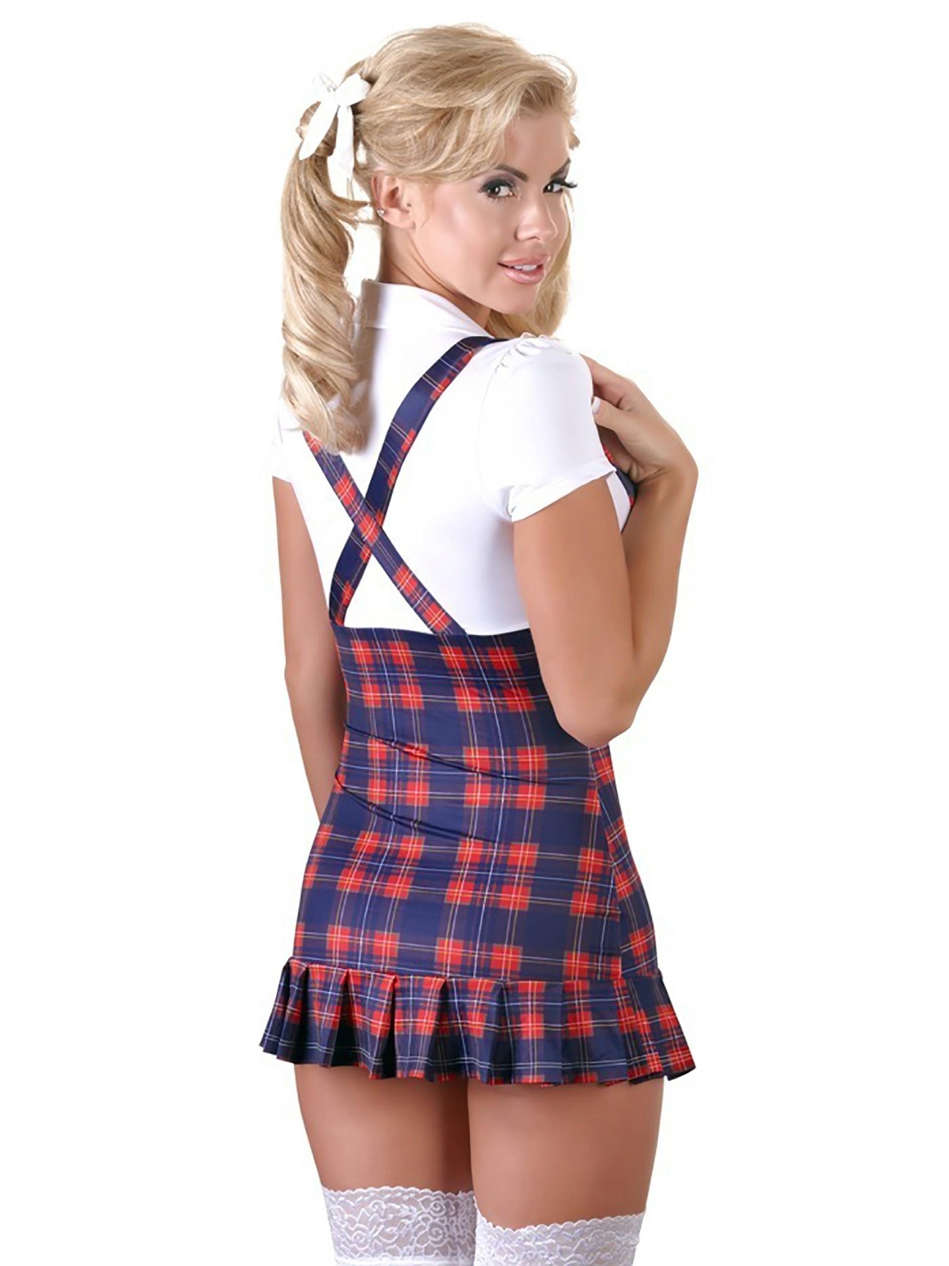 Cottelli Tartan Suspender Dress, Blue, hi-res