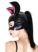 Coquette Wet Look Bunny Mask and Gloves Set , Black, hi-res