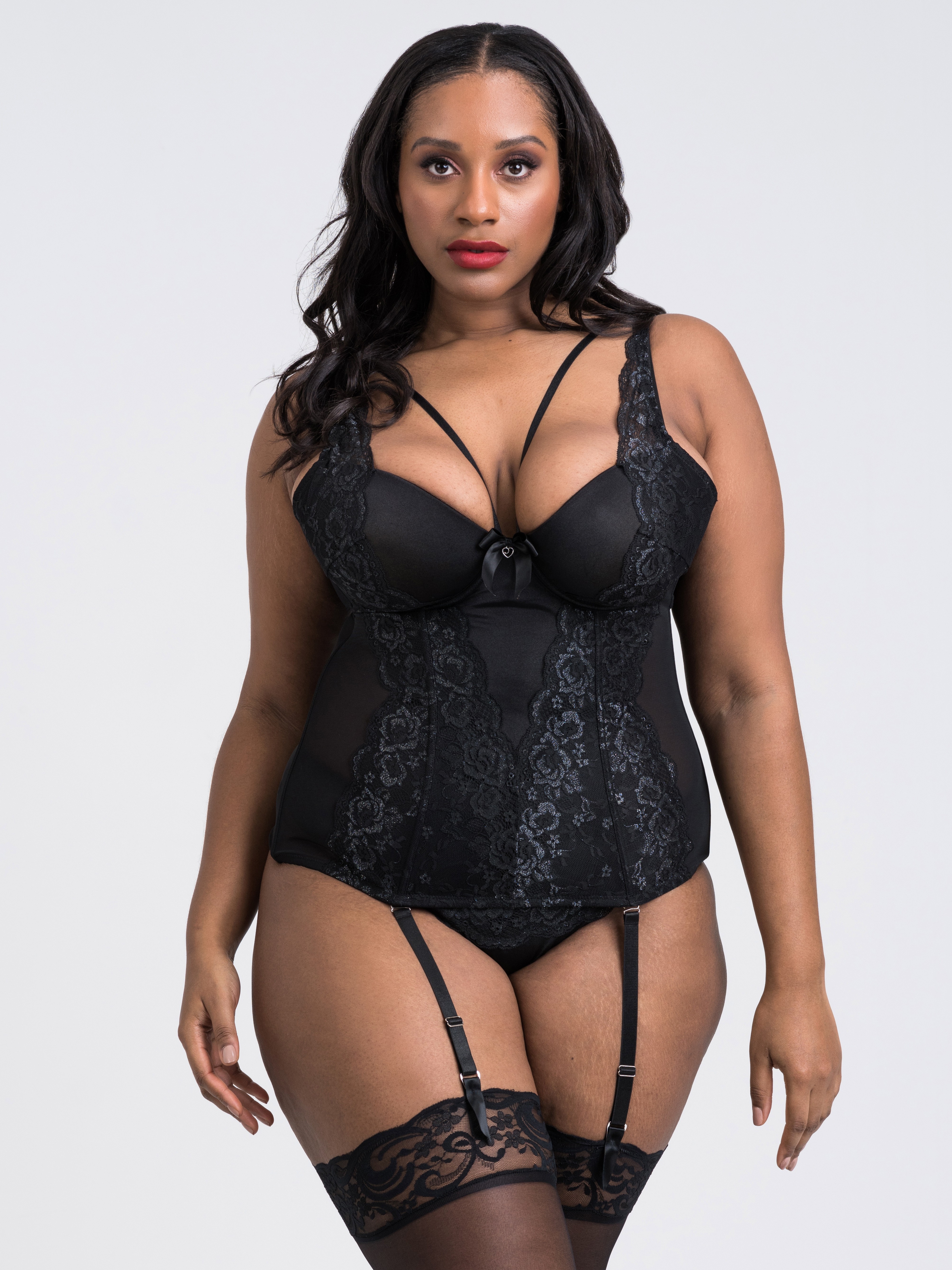 Lovehoney Dark Enchantment Black Lace Basque Set, Black, hi-res