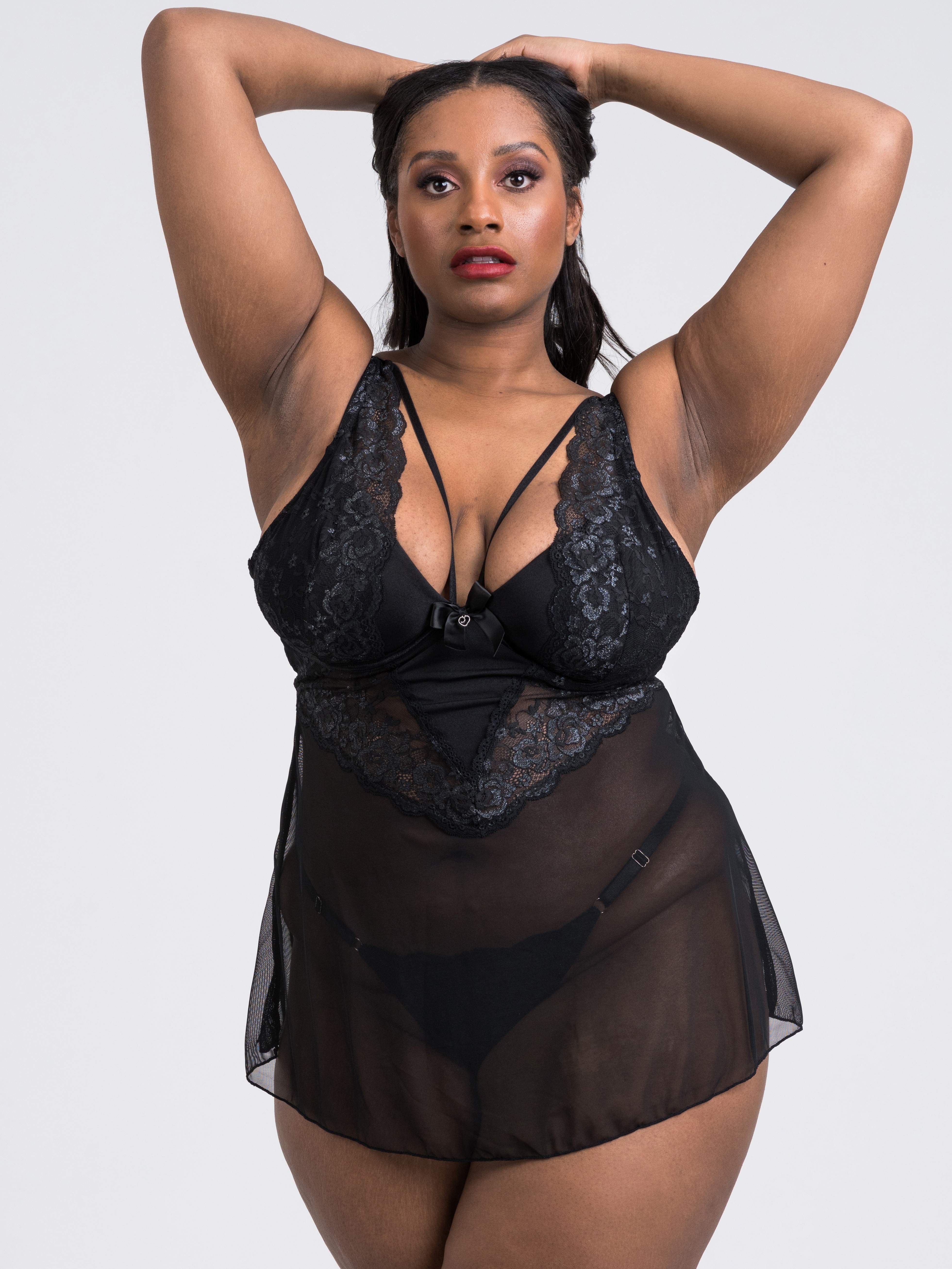 Lovehoney Dark Enchantment Black Lace Babydoll Set, Black, hi-res