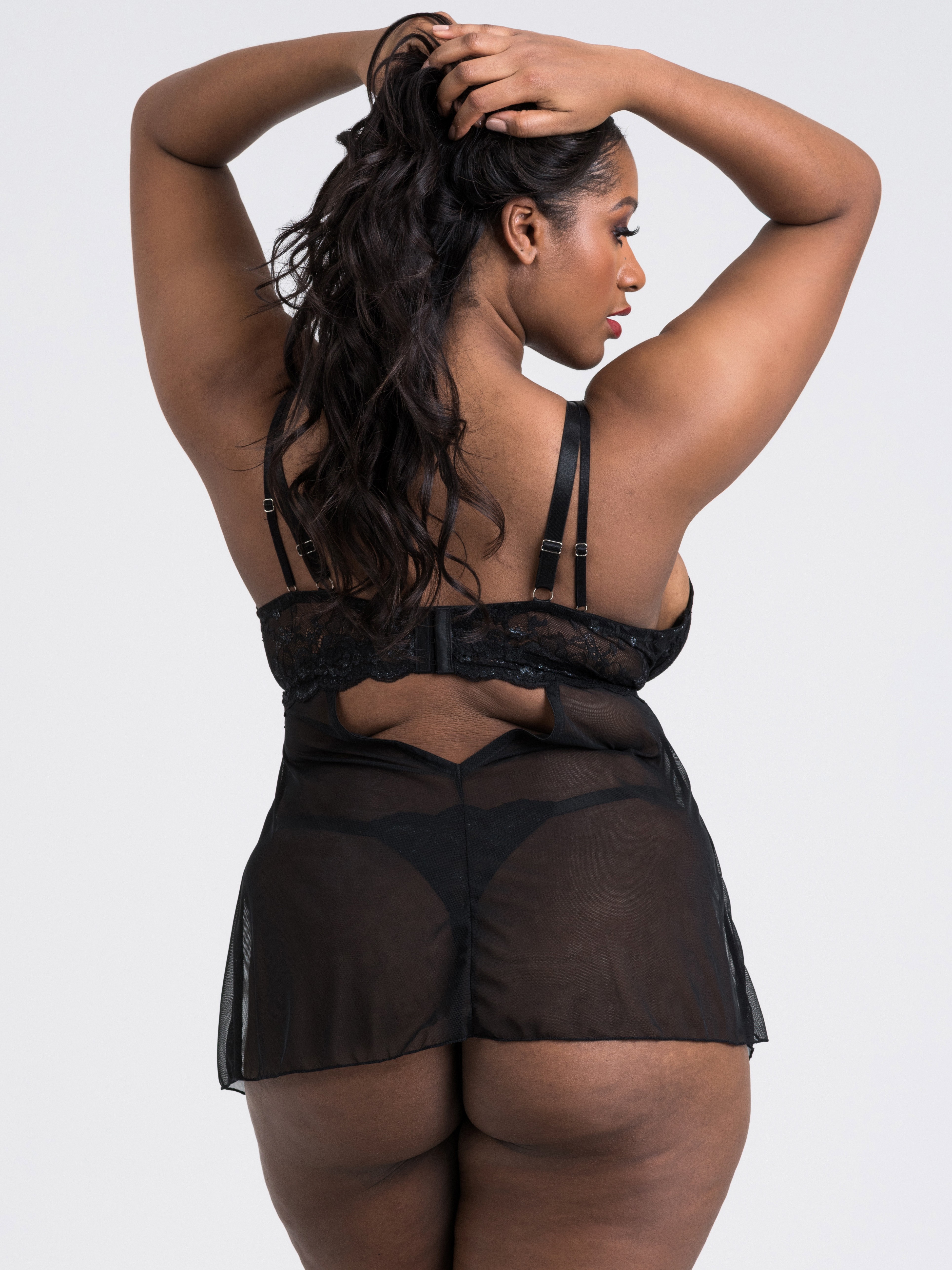 Lovehoney Dark Enchantment Black Lace Babydoll Set, Black, hi-res