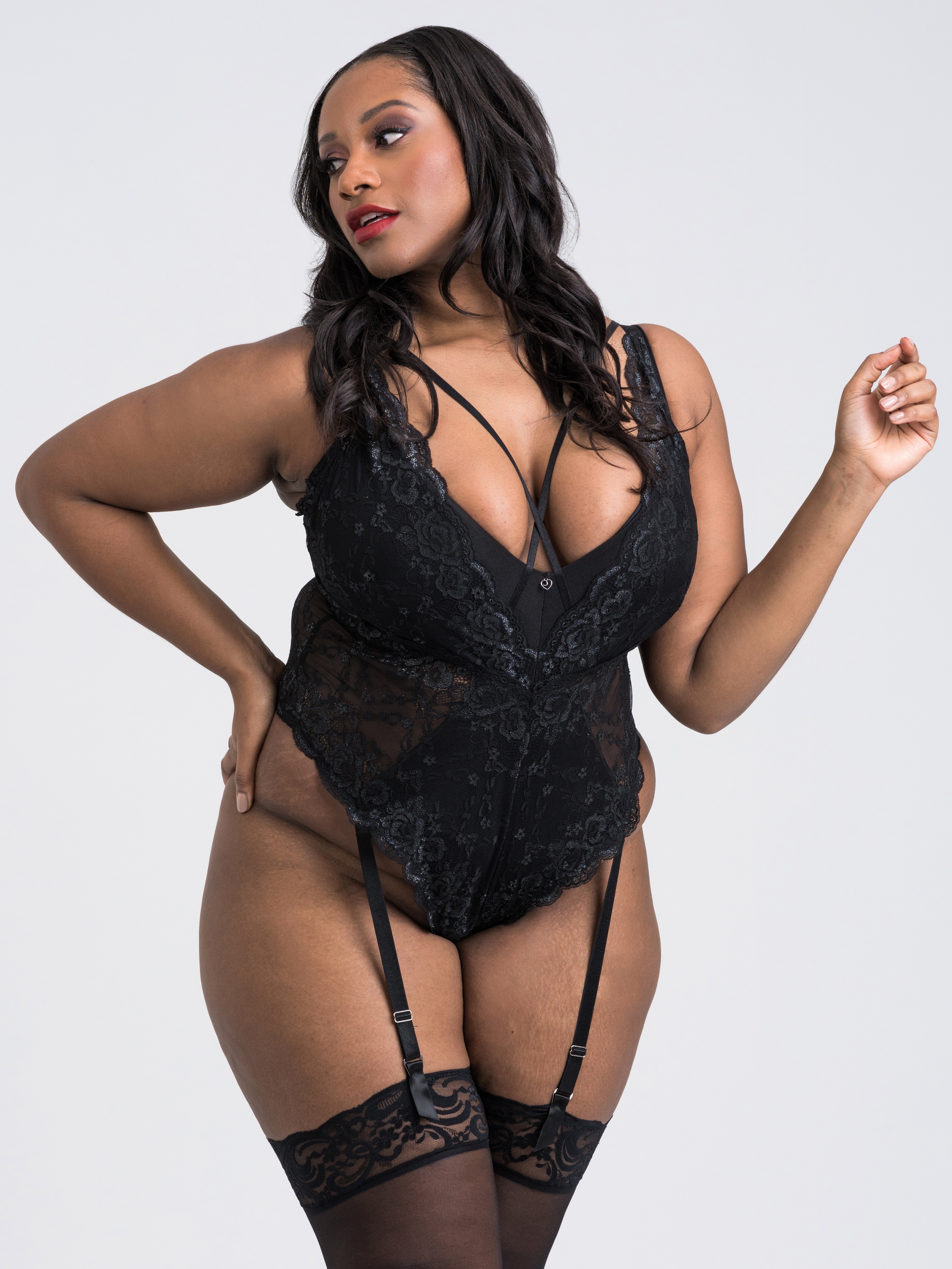 Lovehoney Dark Enchantment Black Lace Teddy, Black, hi-res