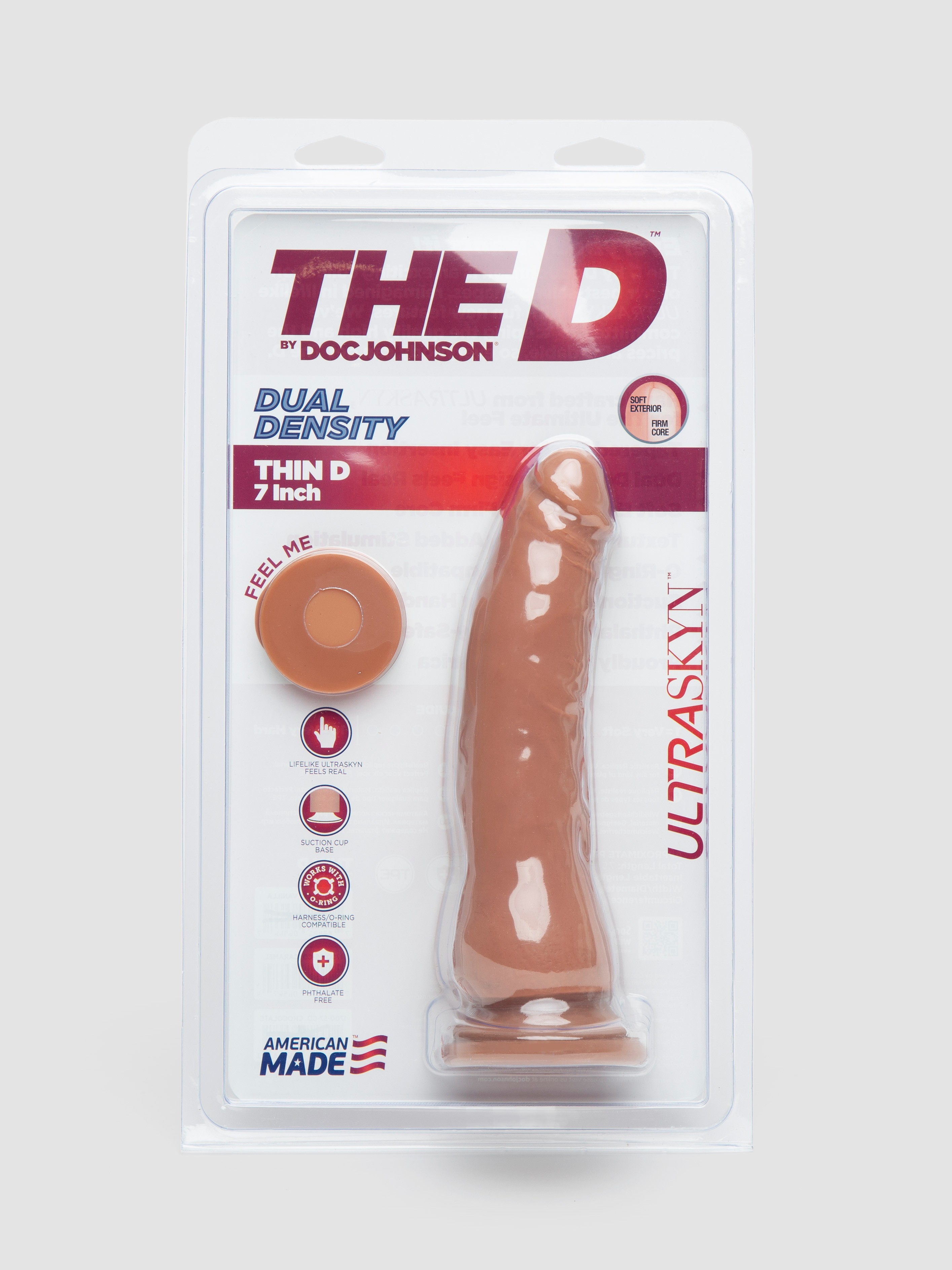 Doc Johnson The D Thin D Dual Density Realistic Dildo 7.5 Inch, Flesh Tan, hi-res