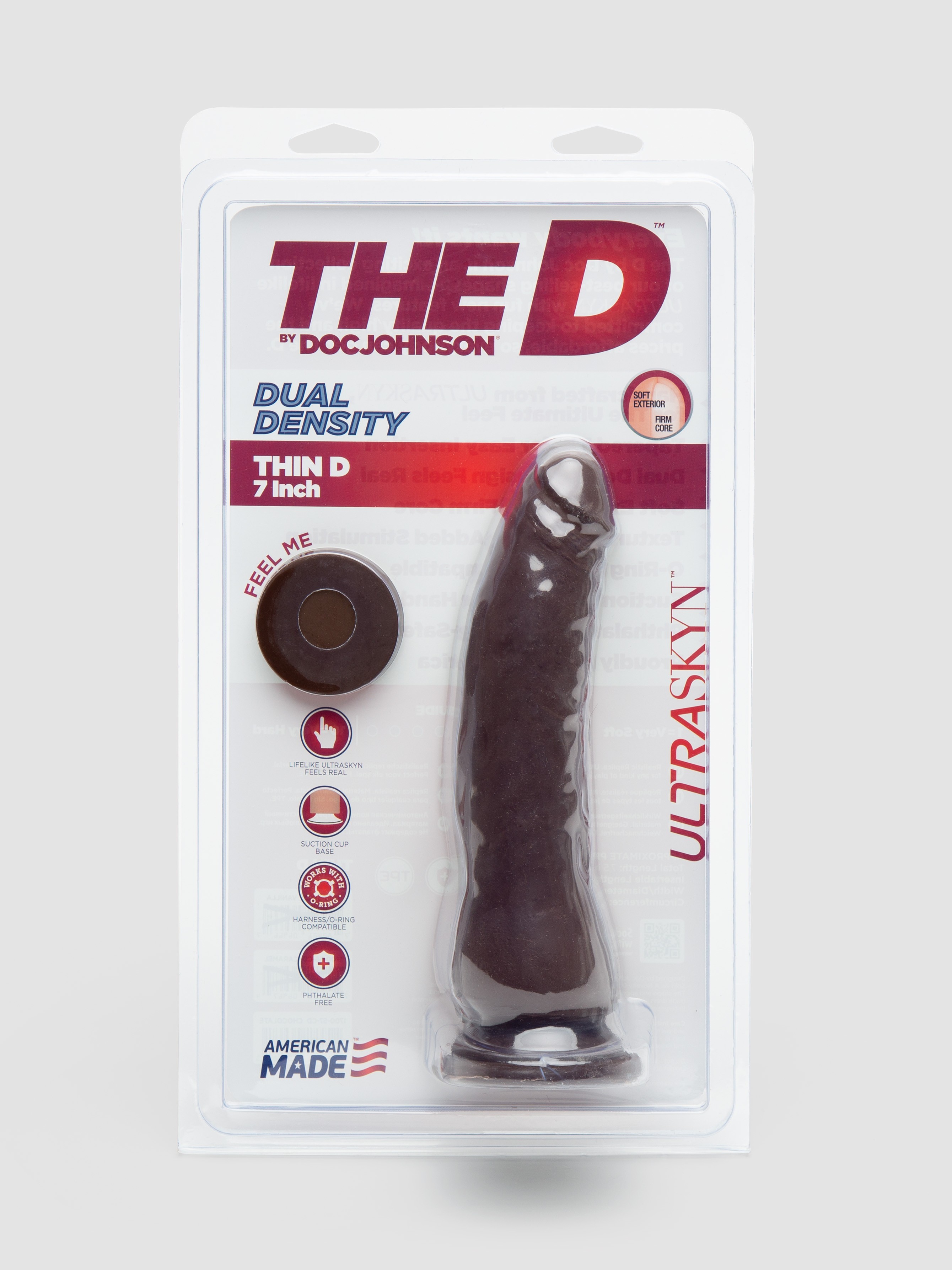 Doc Johnson The D Thin D Dual Density Realistic Dildo 7.5 Inch, Flesh Brown, hi-res
