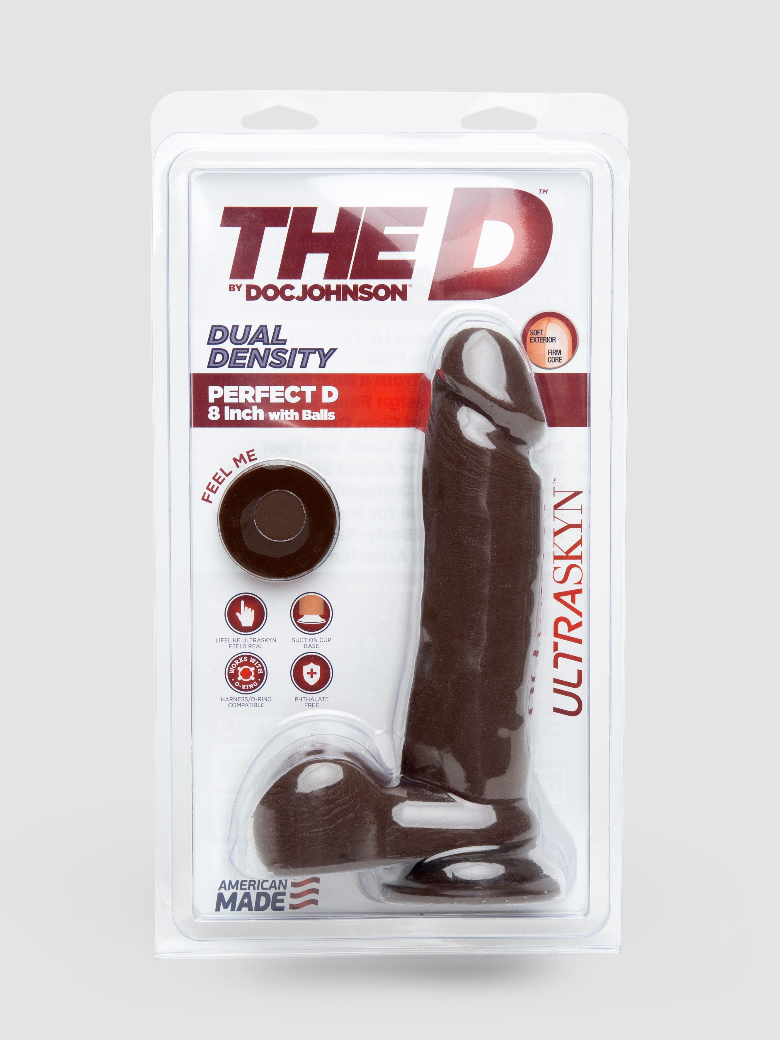 Doc Johnson The D Dual-Density Girthy Realistic Dildo 7.5 Inch, Flesh Brown, hi-res