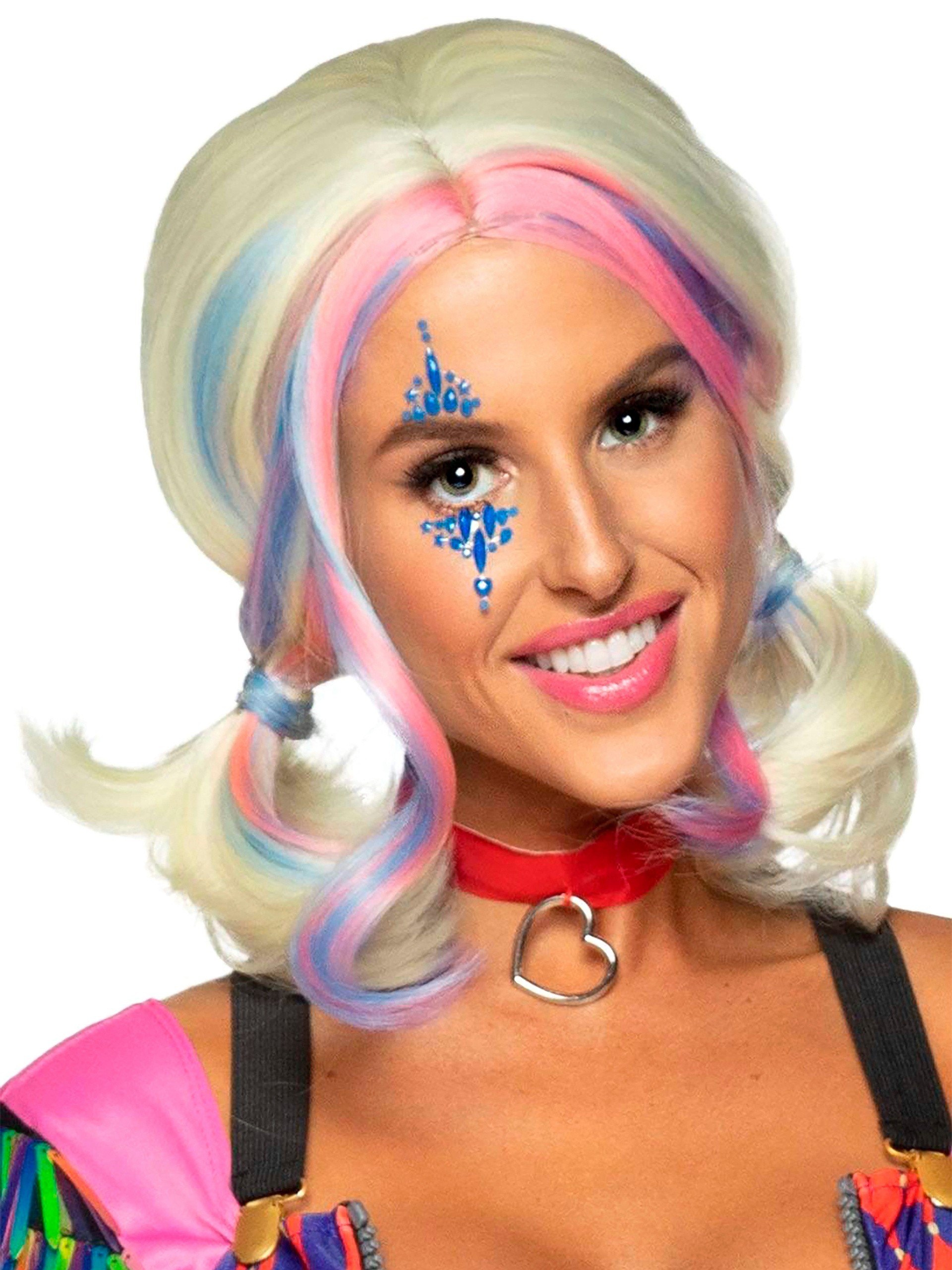 Leg Avenue Harlequin Self-Adhesive Face Jewels , Blue, hi-res