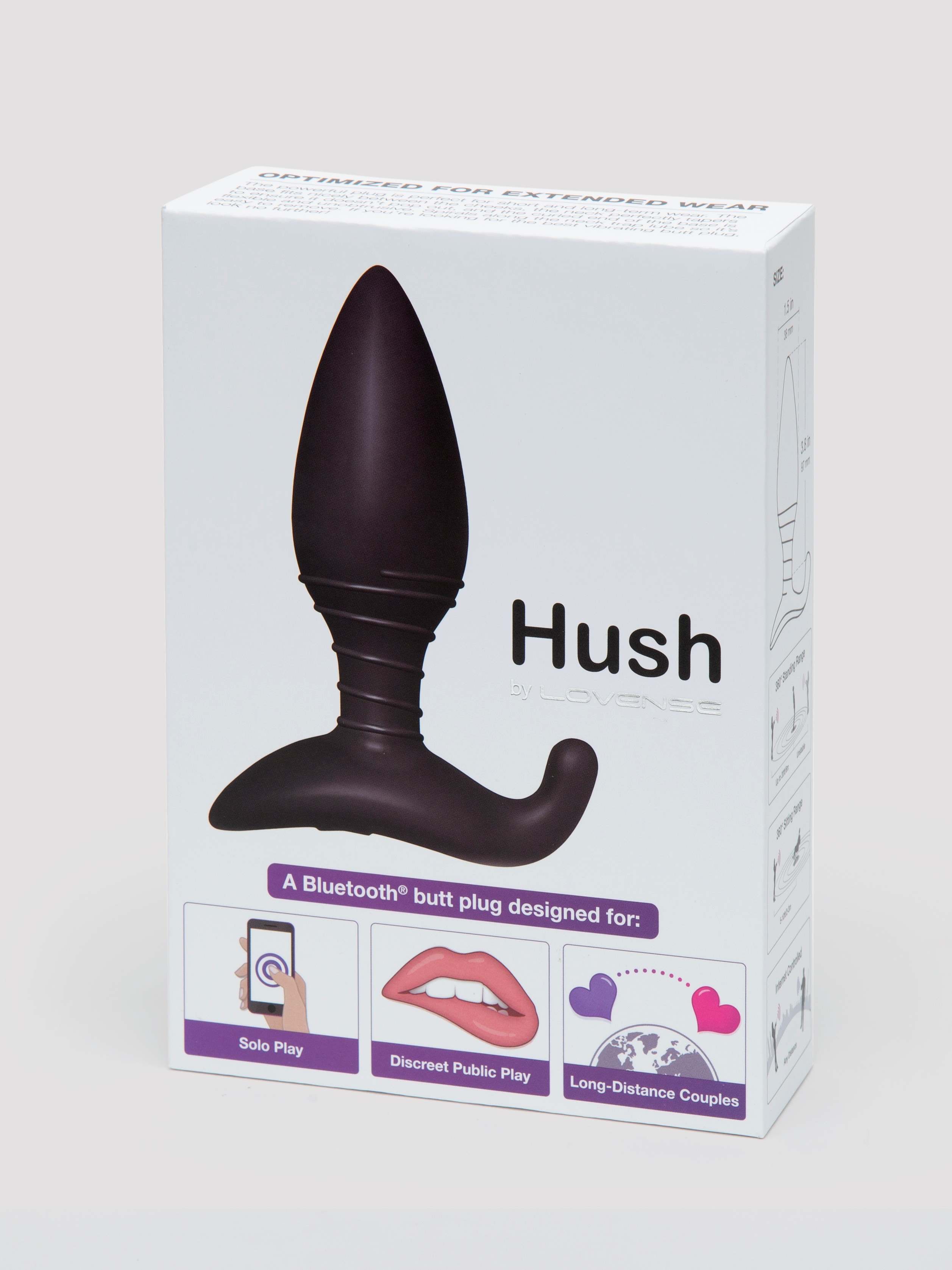 Lovense Hush App Controlled Rechargeable Vibrating Butt Plug 3.5 Inch, Black, hi-res