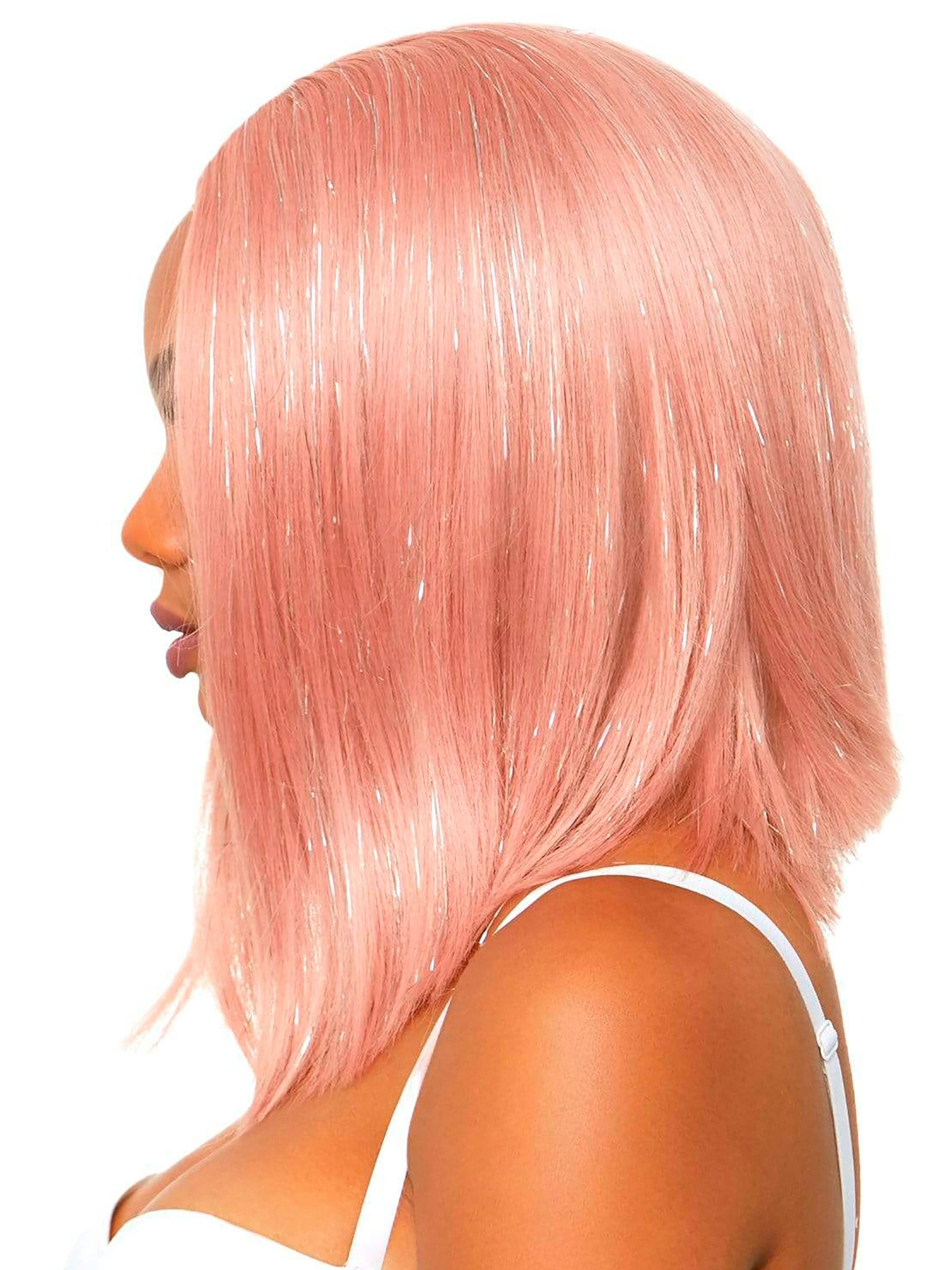 Leg Avenue Pink Tinsel Long Bob Wig, Pink, hi-res