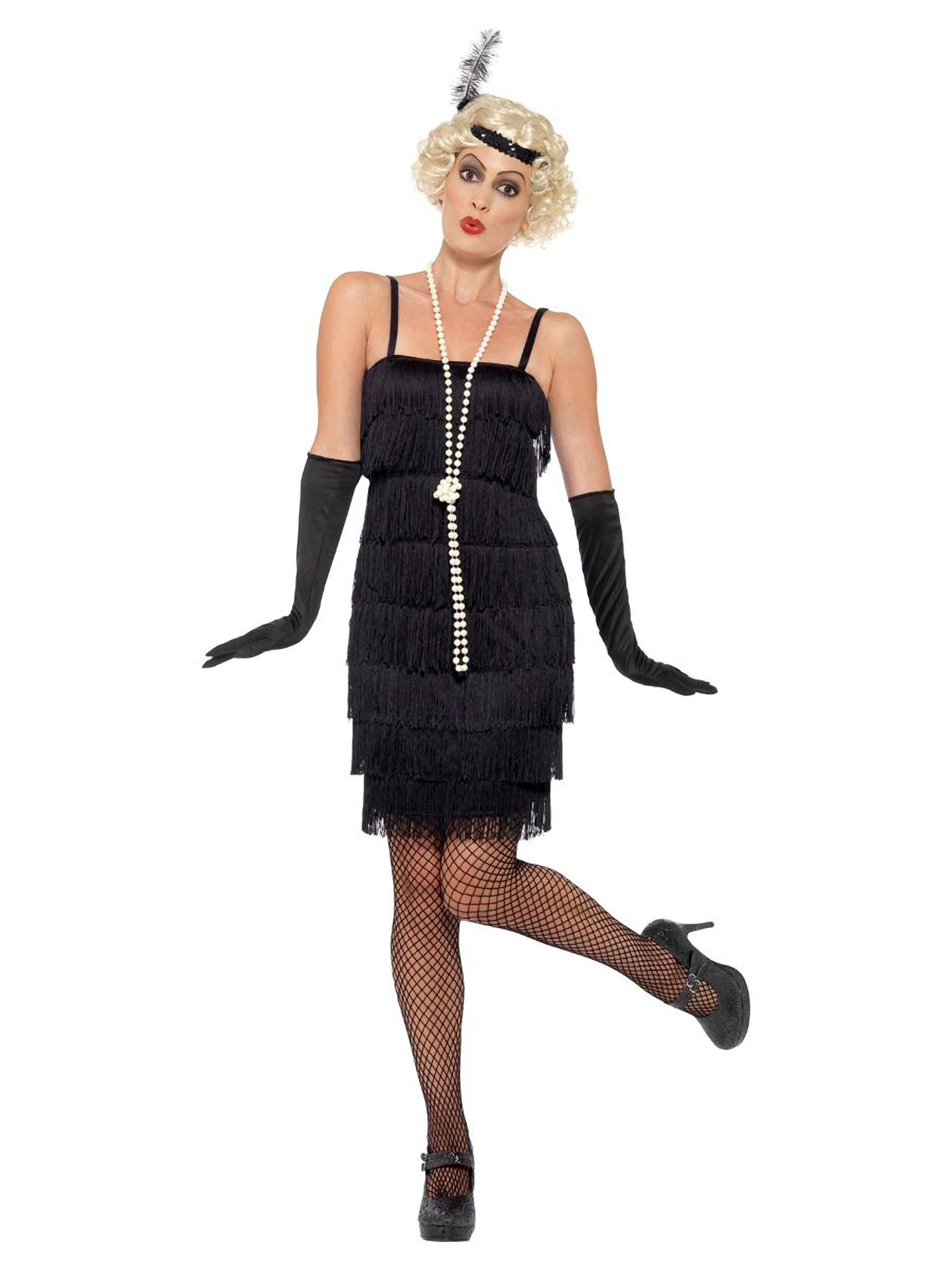 Fever Black Fringed Flapper Costume, Black, hi-res
