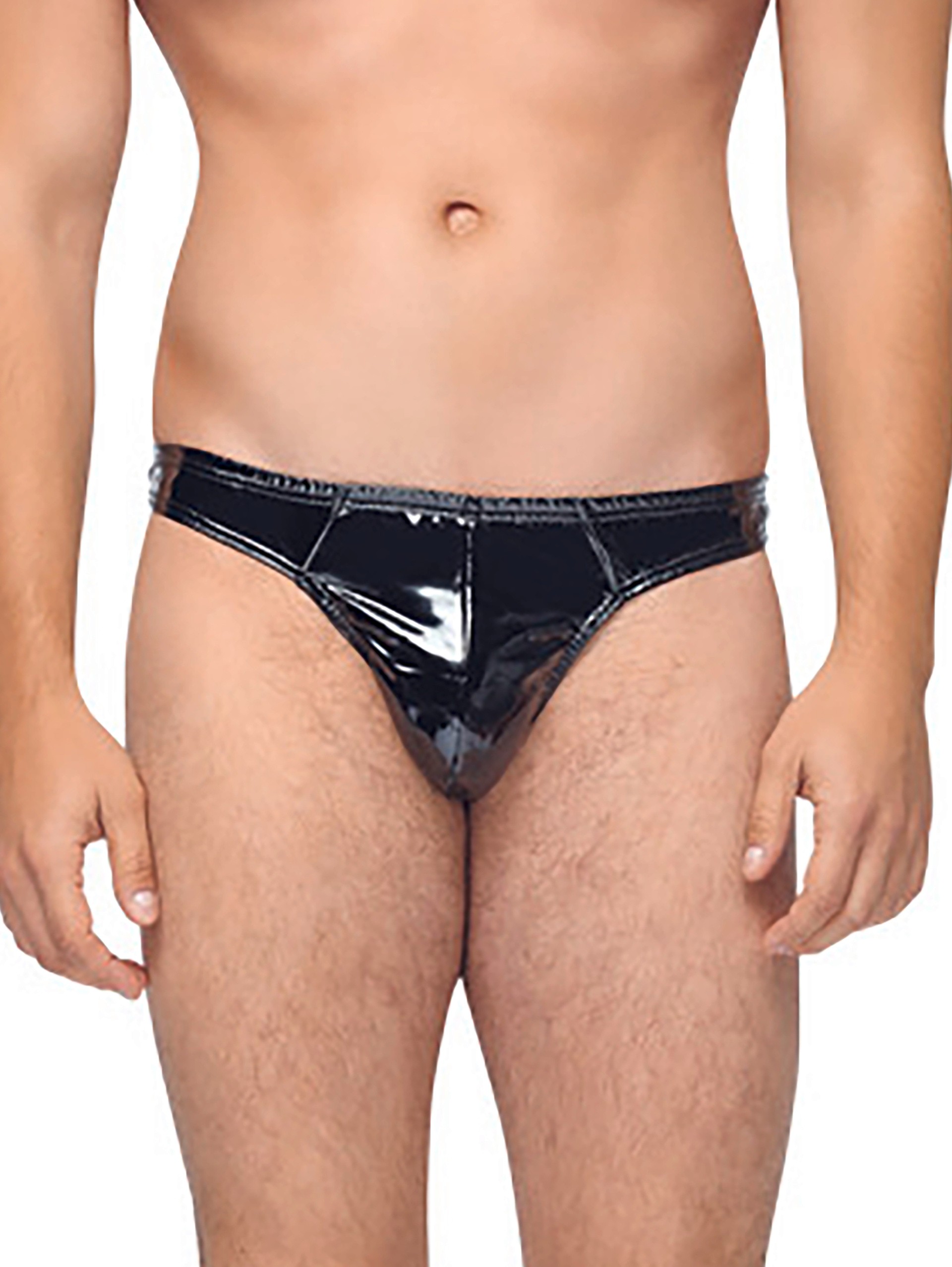 Black Level PVC Men's Thong, Black, hi-res