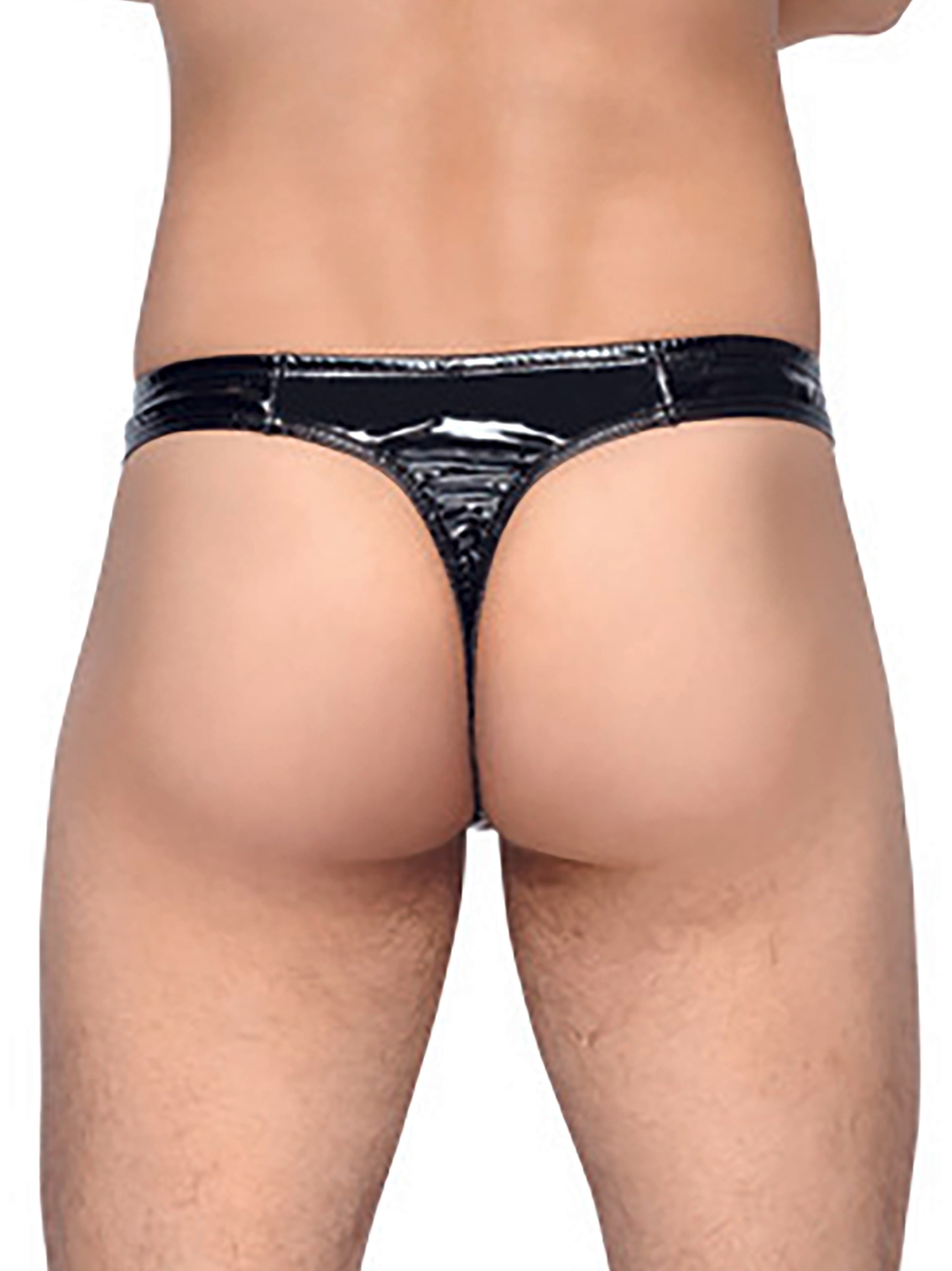 Black Level PVC Men's Thong, Black, hi-res
