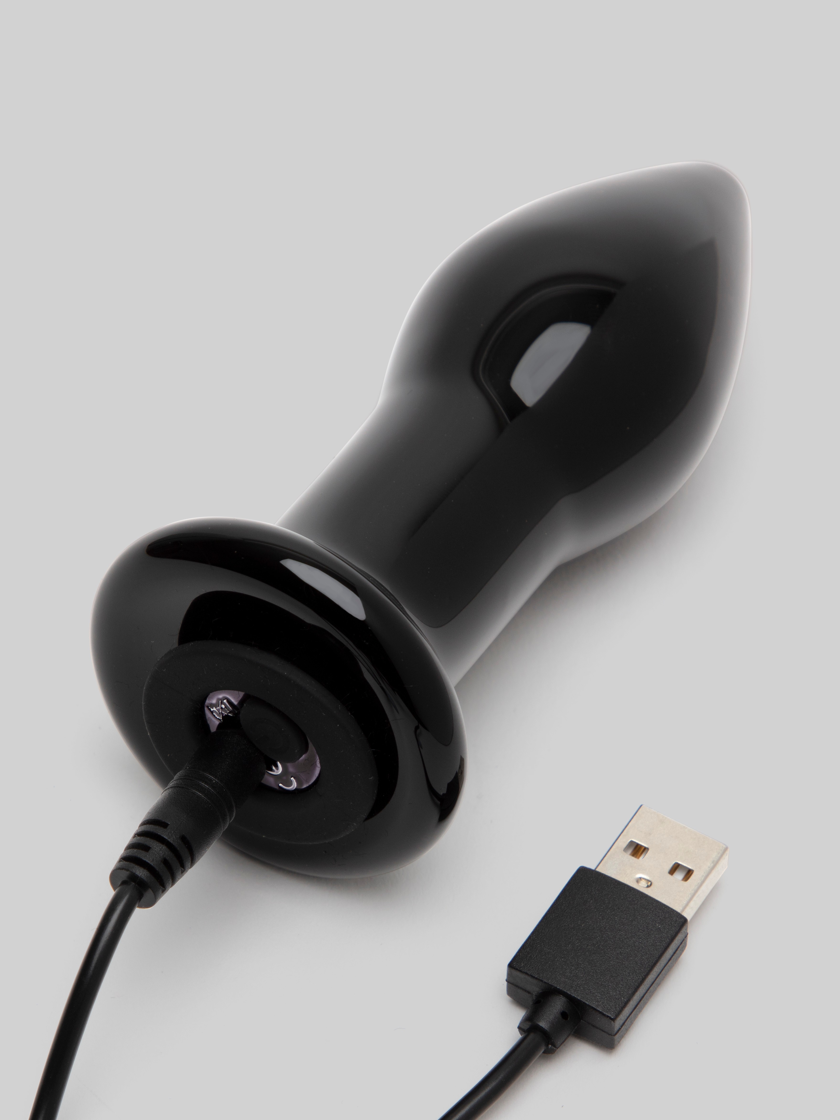 Lovehoney Sensual Glass Vibrating Butt Plug, Black, hi-res