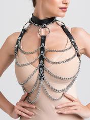DOMINIX Deluxe Leather and Chain Harness Bra, Black, hi-res