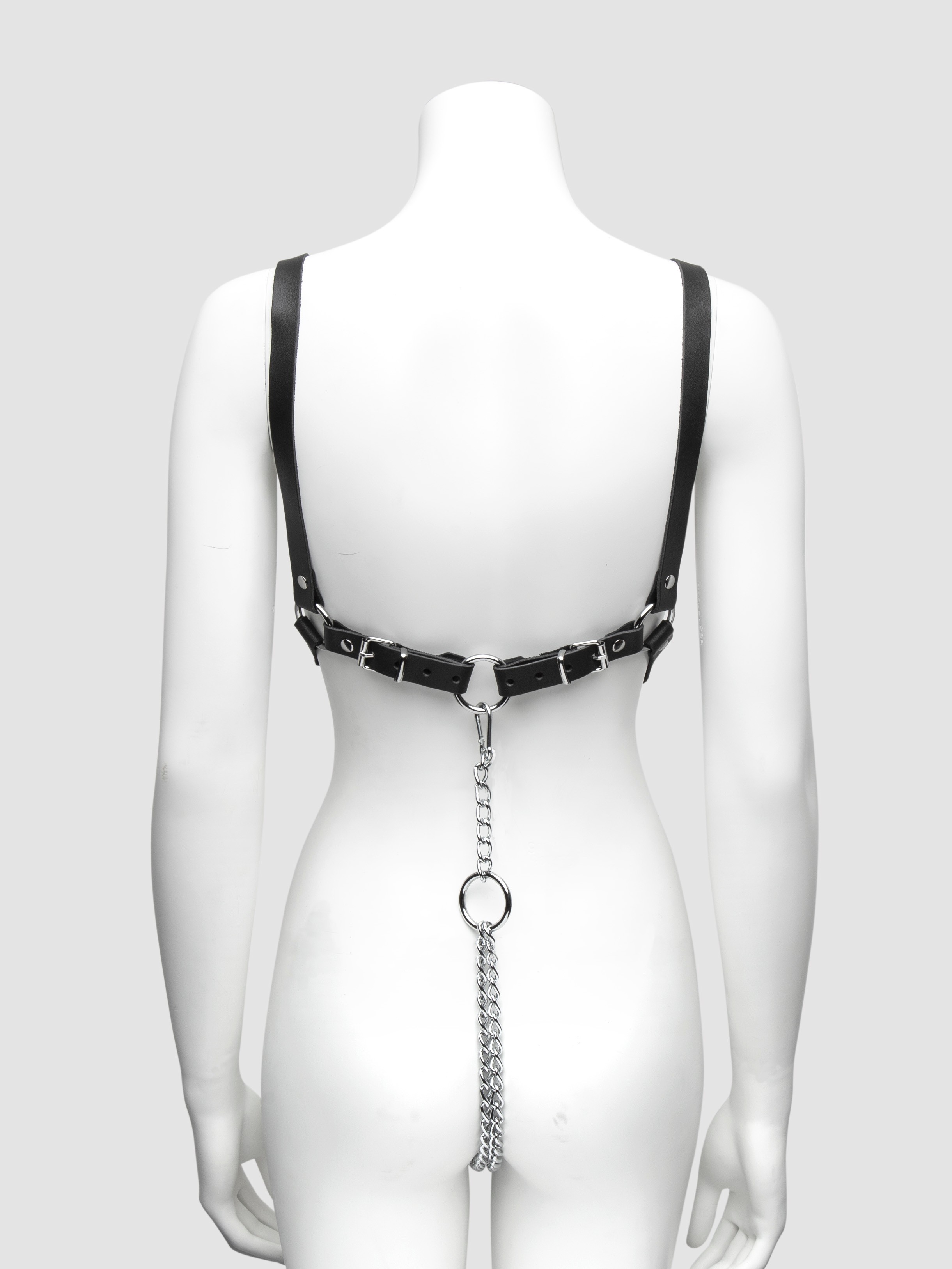 DOMINIX Deluxe Leather and Chain Open-Cup Harness, Black, hi-res