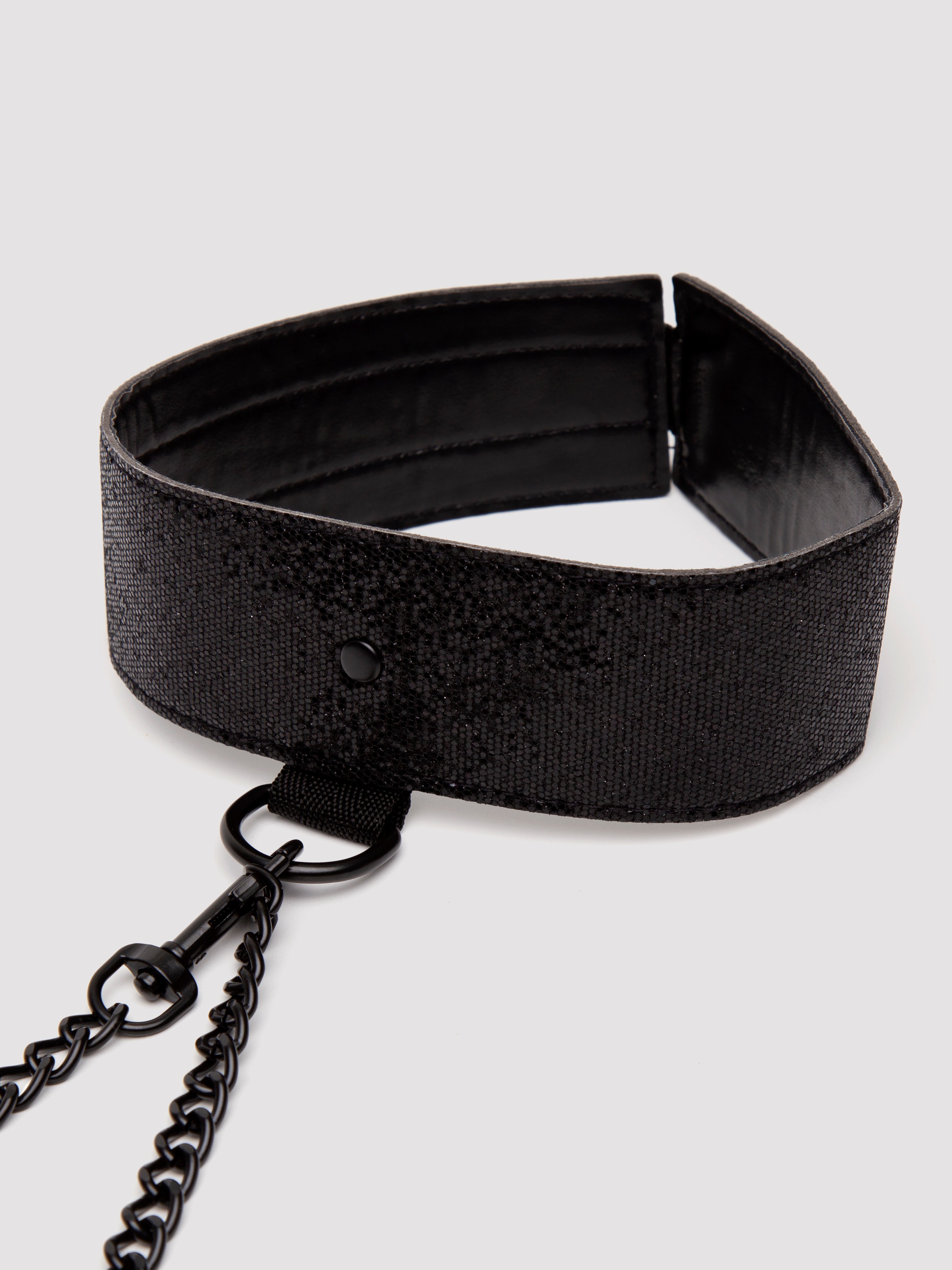 Sex & Mischief Sparkly Faux Leather Collar and Wrist Cuffs Set, Black, hi-res