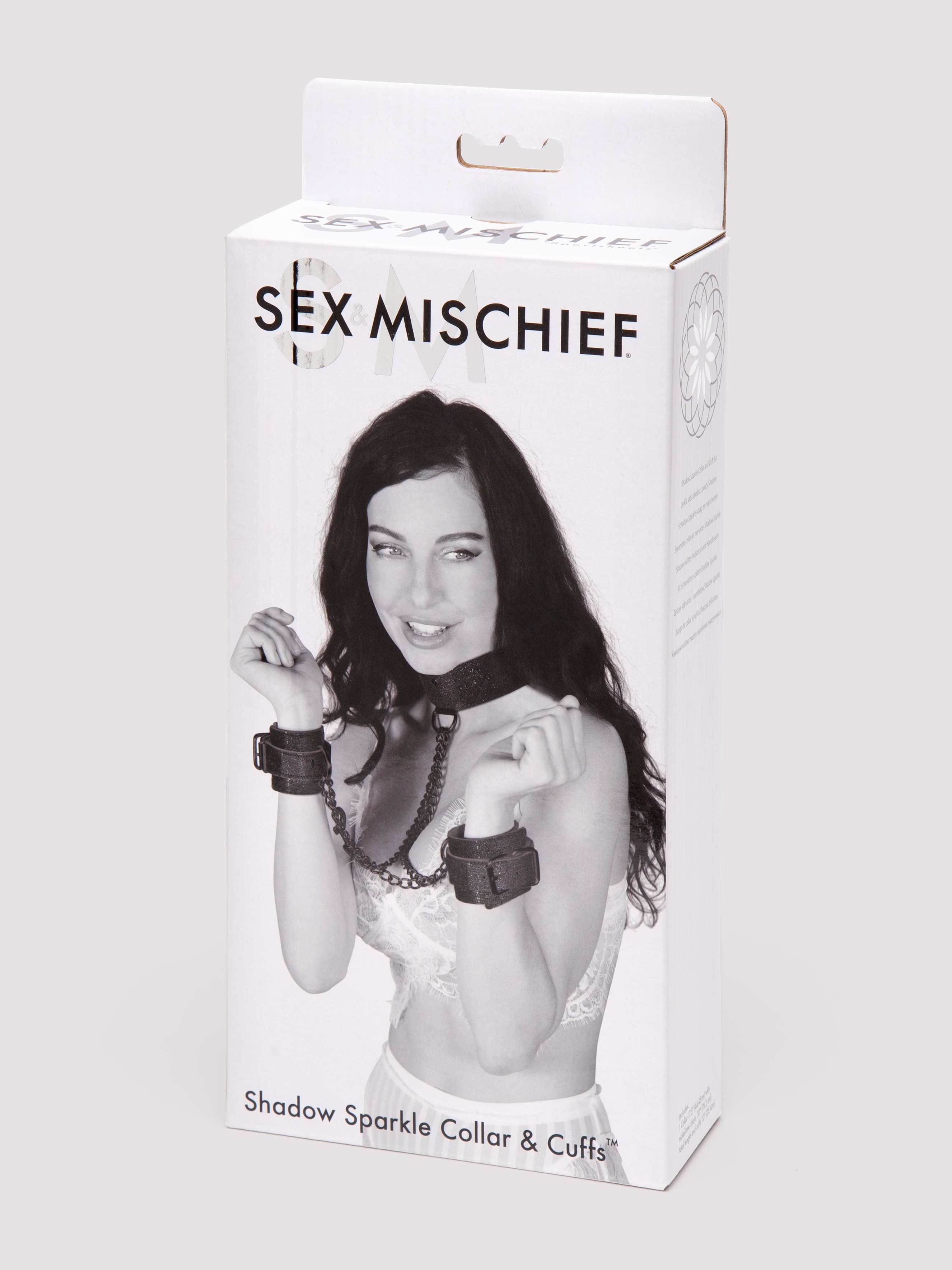Sex & Mischief Sparkly Faux Leather Collar and Wrist Cuffs Set, Black, hi-res