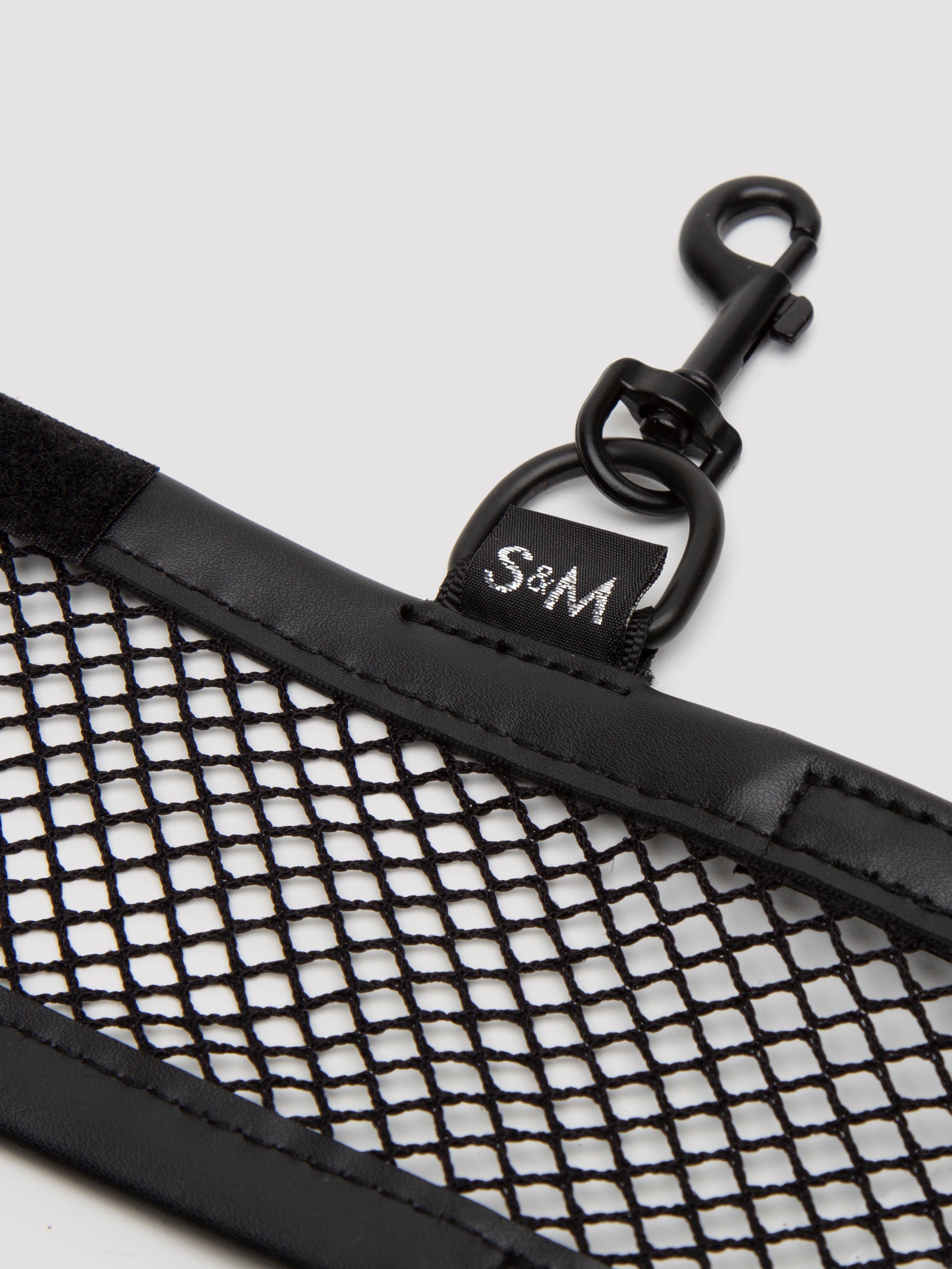 Sex & Mischief Faux Leather and Fishnet Wrist Cuffs, Black, hi-res