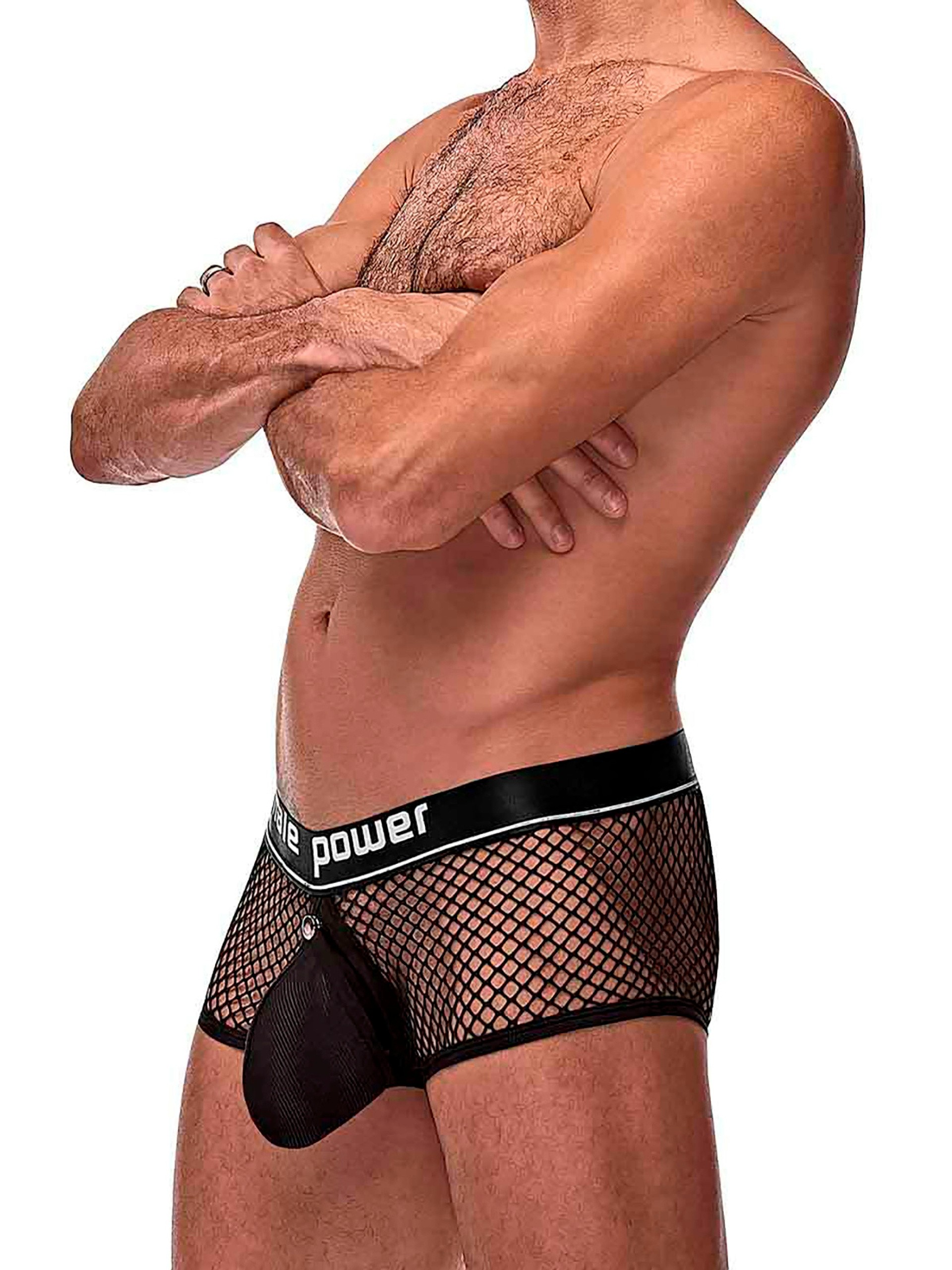 Male Power Black Cock Pit Mesh Boxer Shorts, Black, hi-res