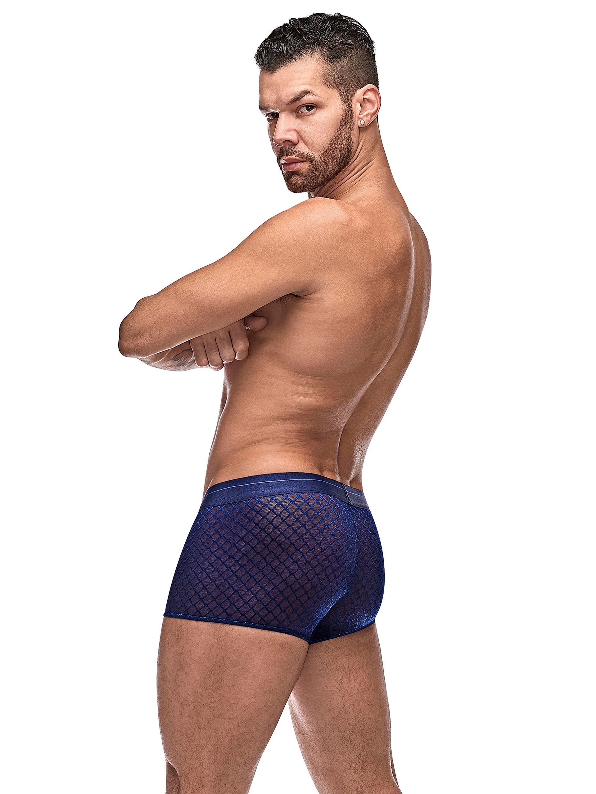 Male Power Blue Diamond Mesh Boxer Shorts, Blue, hi-res