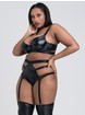 Lovehoney Fierce Caged Desire Wet Look Bra Set, Black, hi-res