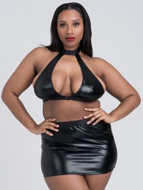 Lovehoney Plus Size Fierce Caged Desire Wet Look Top and Skirt Set