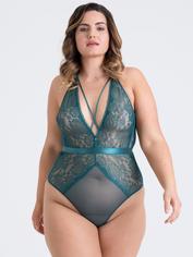 Lovehoney Plus Size Moonflower Emerald Green Lace Strappy Teddy, Green, hi-res
