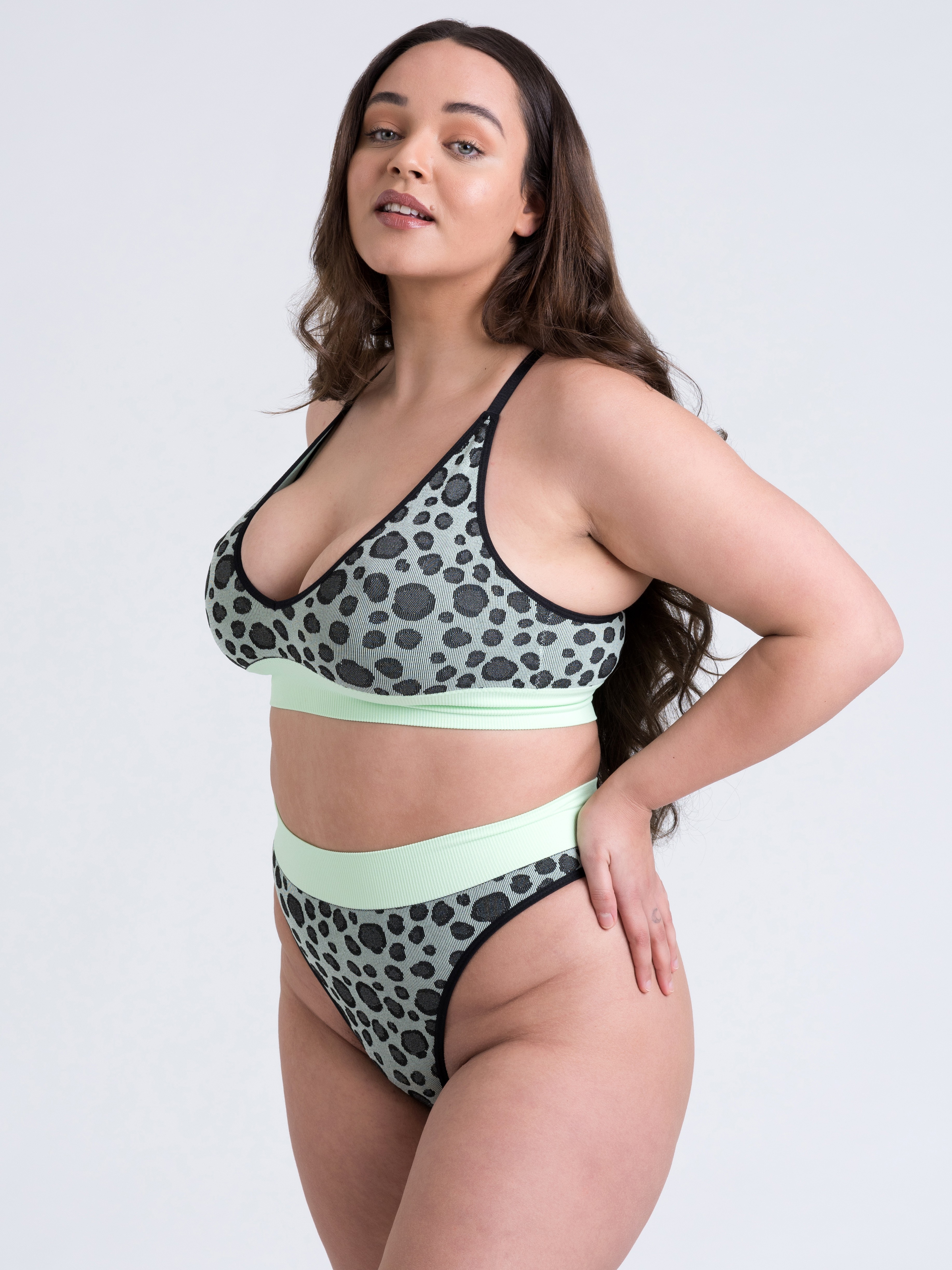 Lovehoney Mindful Mint Green Leopard Print Seamless Bra Set, Green, hi-res