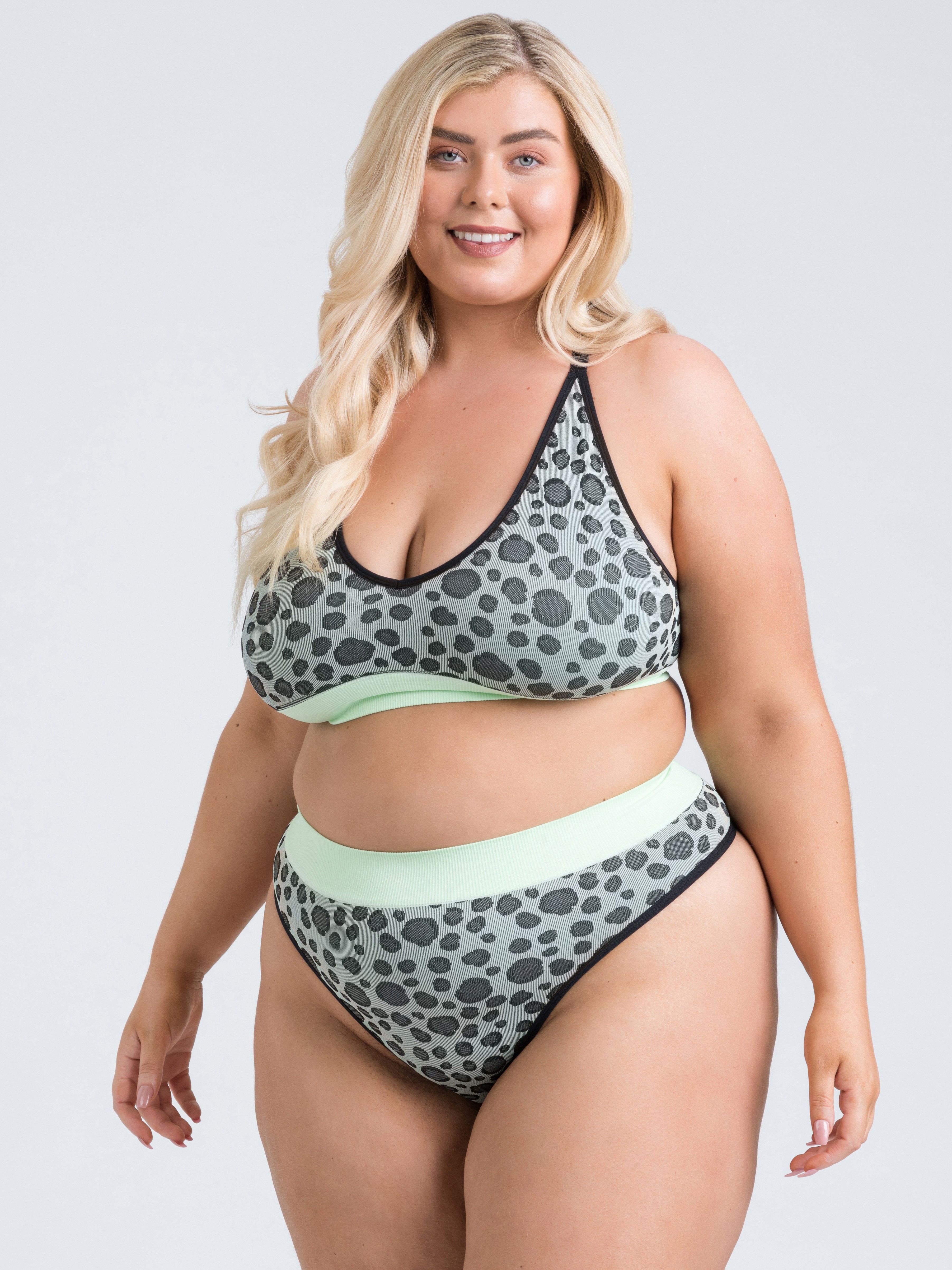 Lovehoney Mindful Mint Green Leopard Print Seamless Bra Set, Green, hi-res