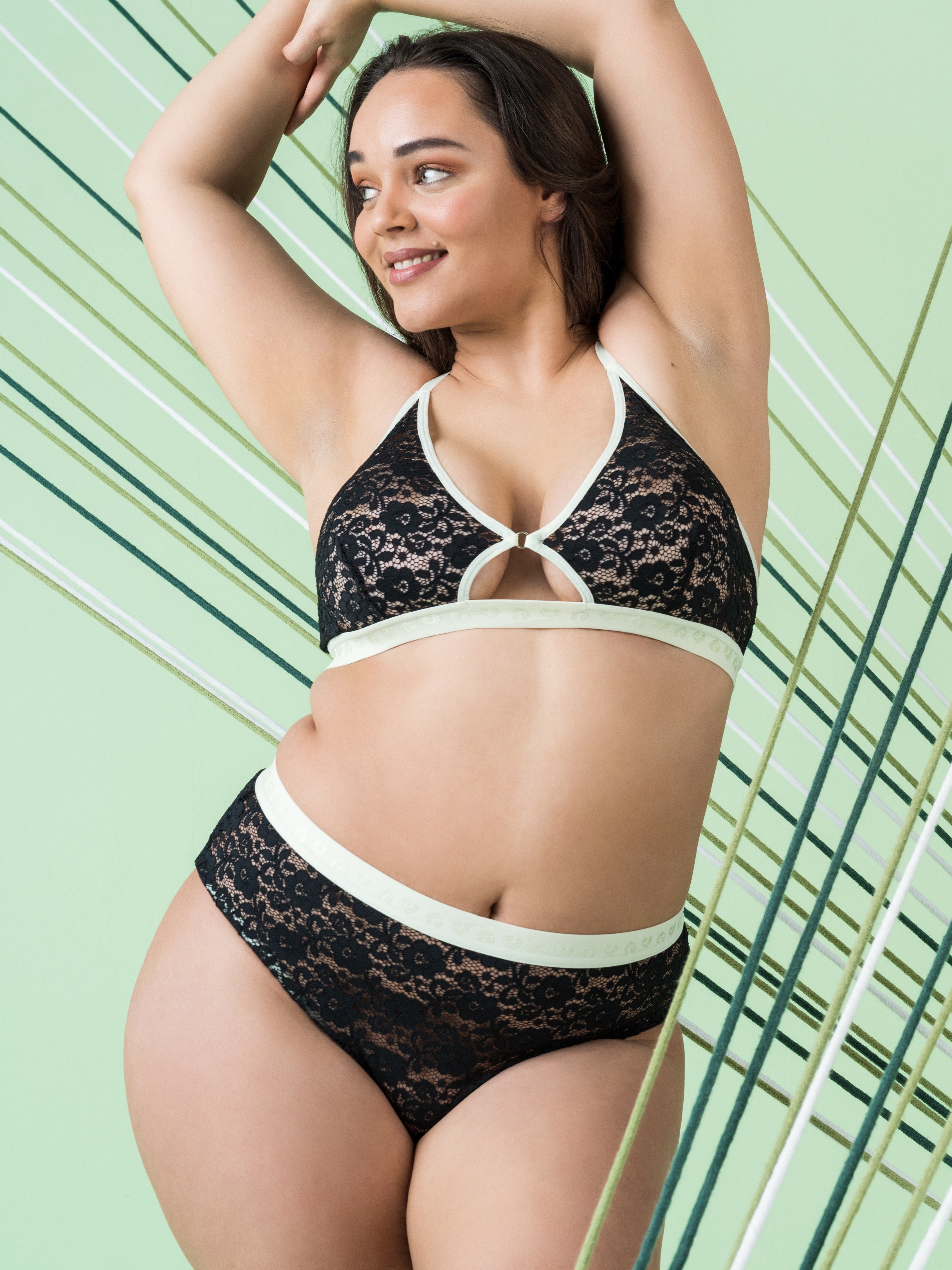 Lovehoney Mindful Black Lace Bra Set, Black, hi-res