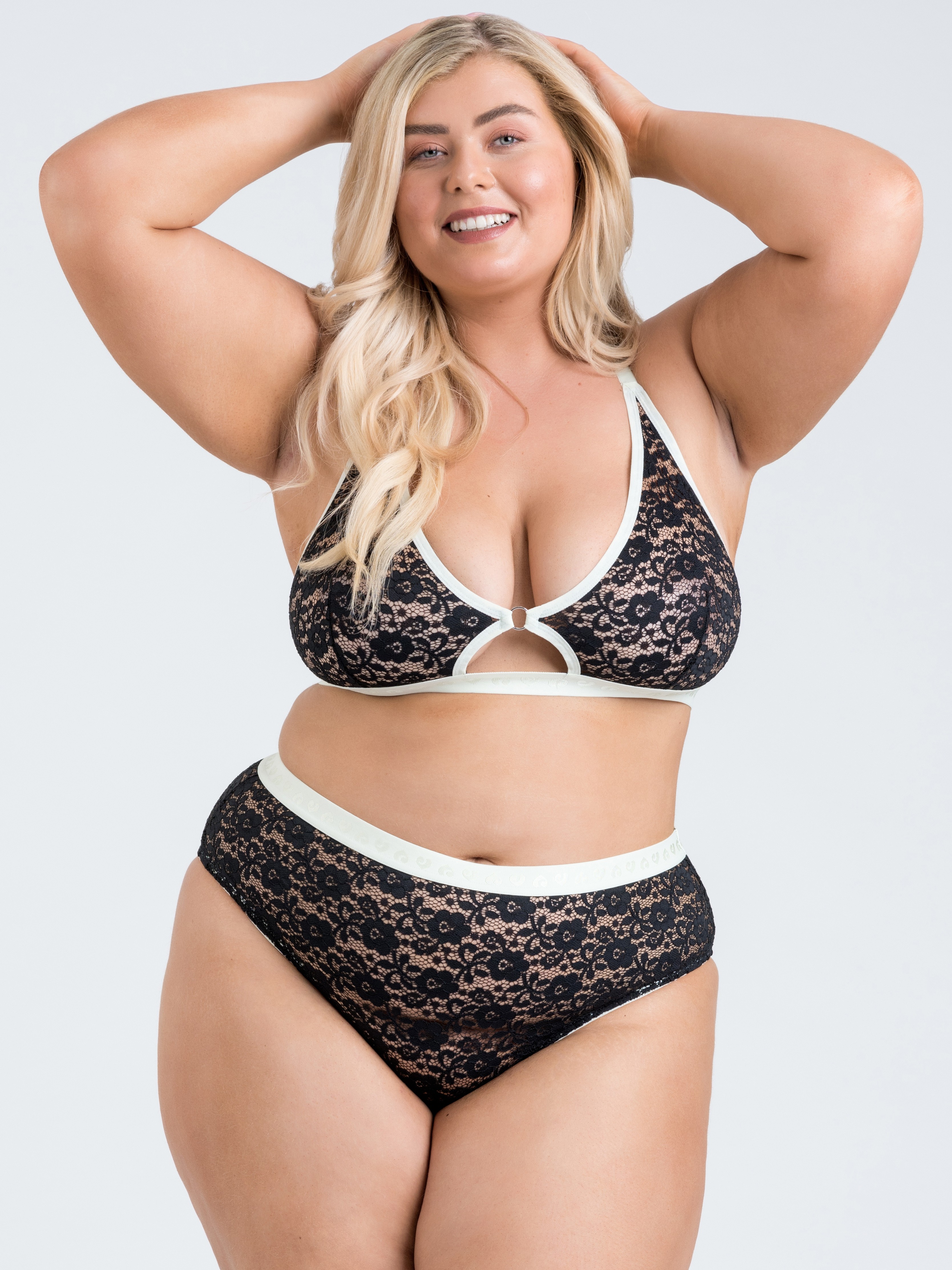 Lovehoney Mindful Black Lace Bra Set, Black, hi-res