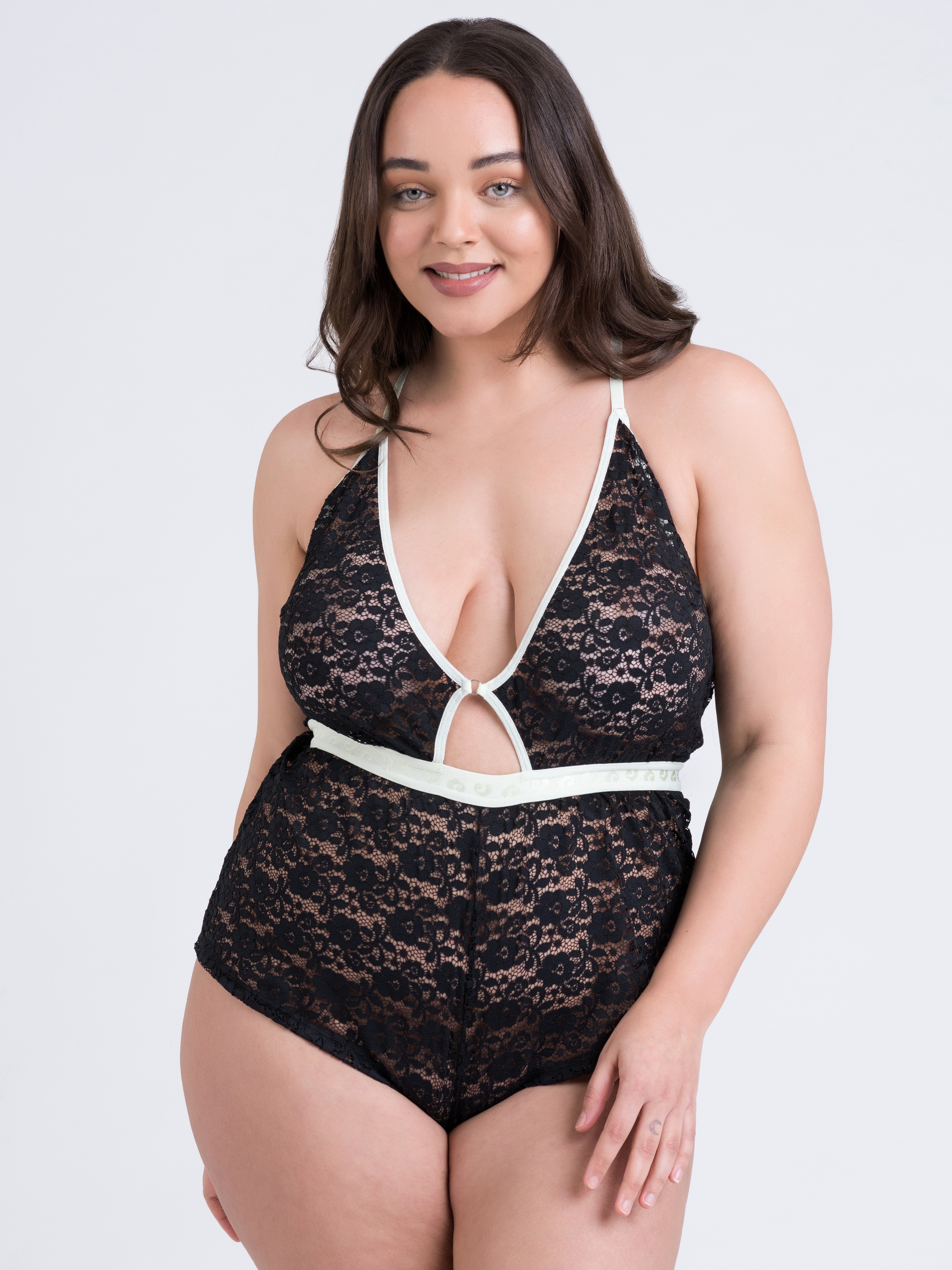Lovehoney Mindful Black Lace Plunging Body, Black, hi-res