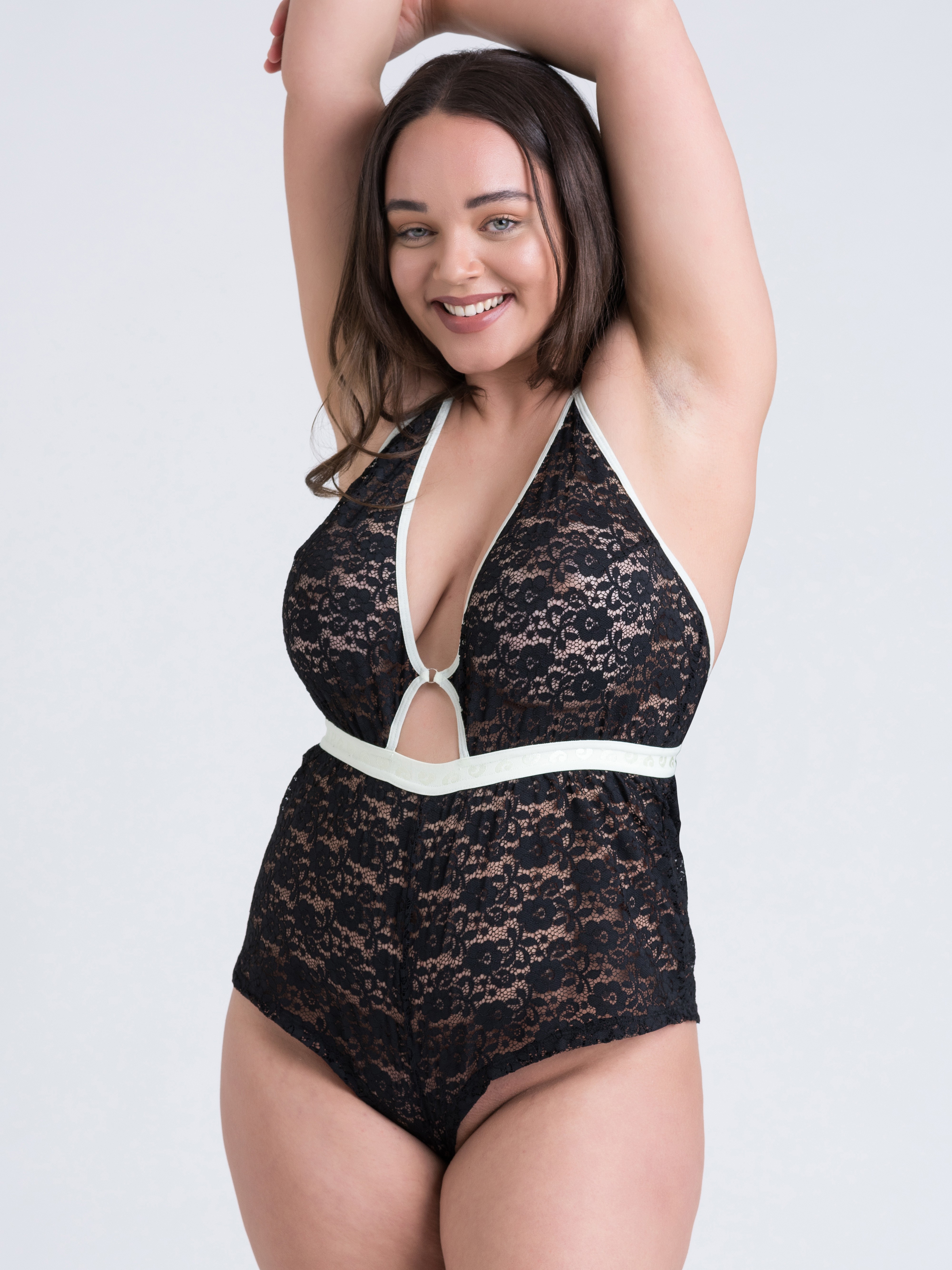 Lovehoney Mindful Black Lace Plunging Body, Black, hi-res