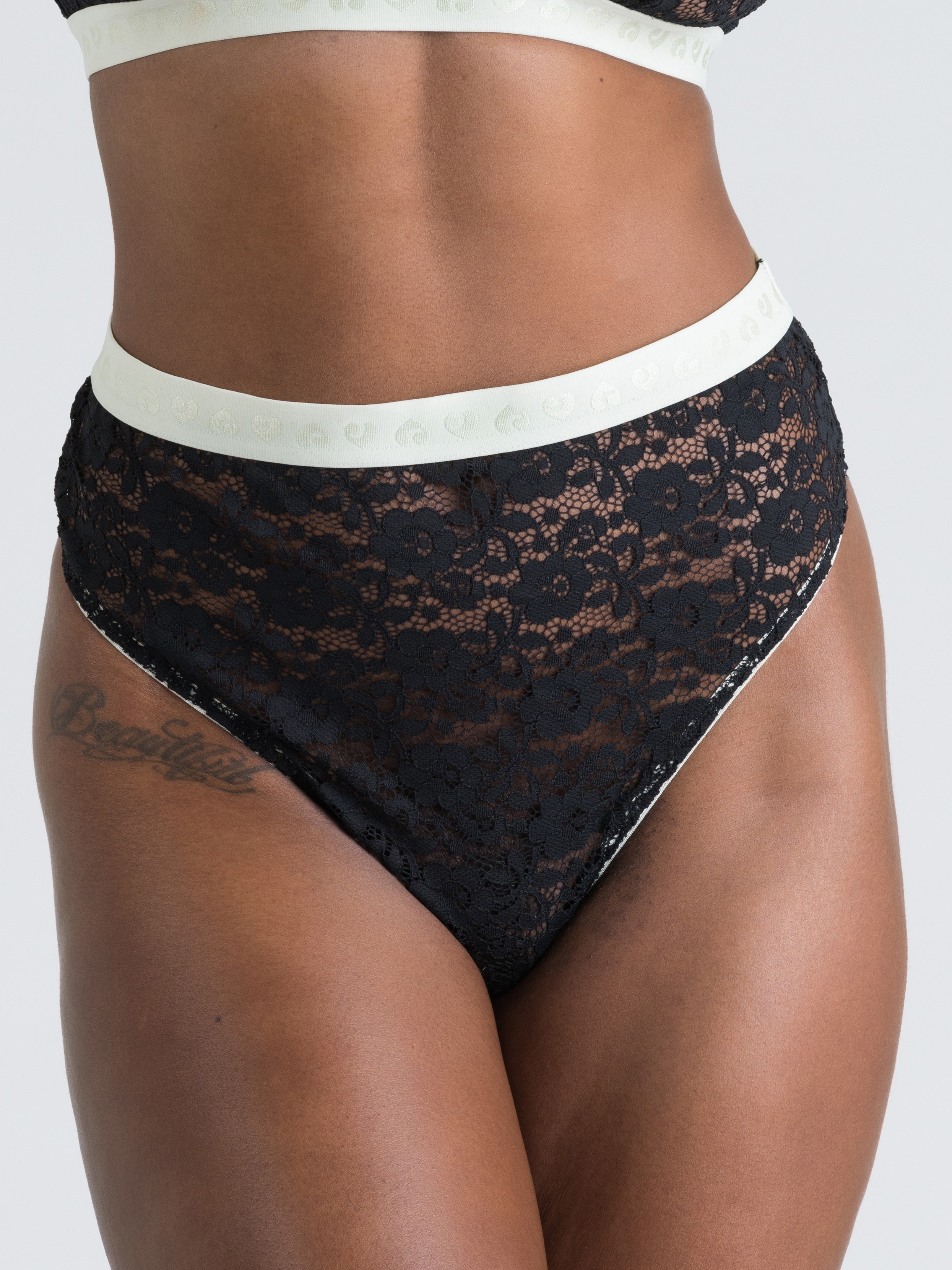 Lovehoney Mindful Black Lace Thong, Black, hi-res