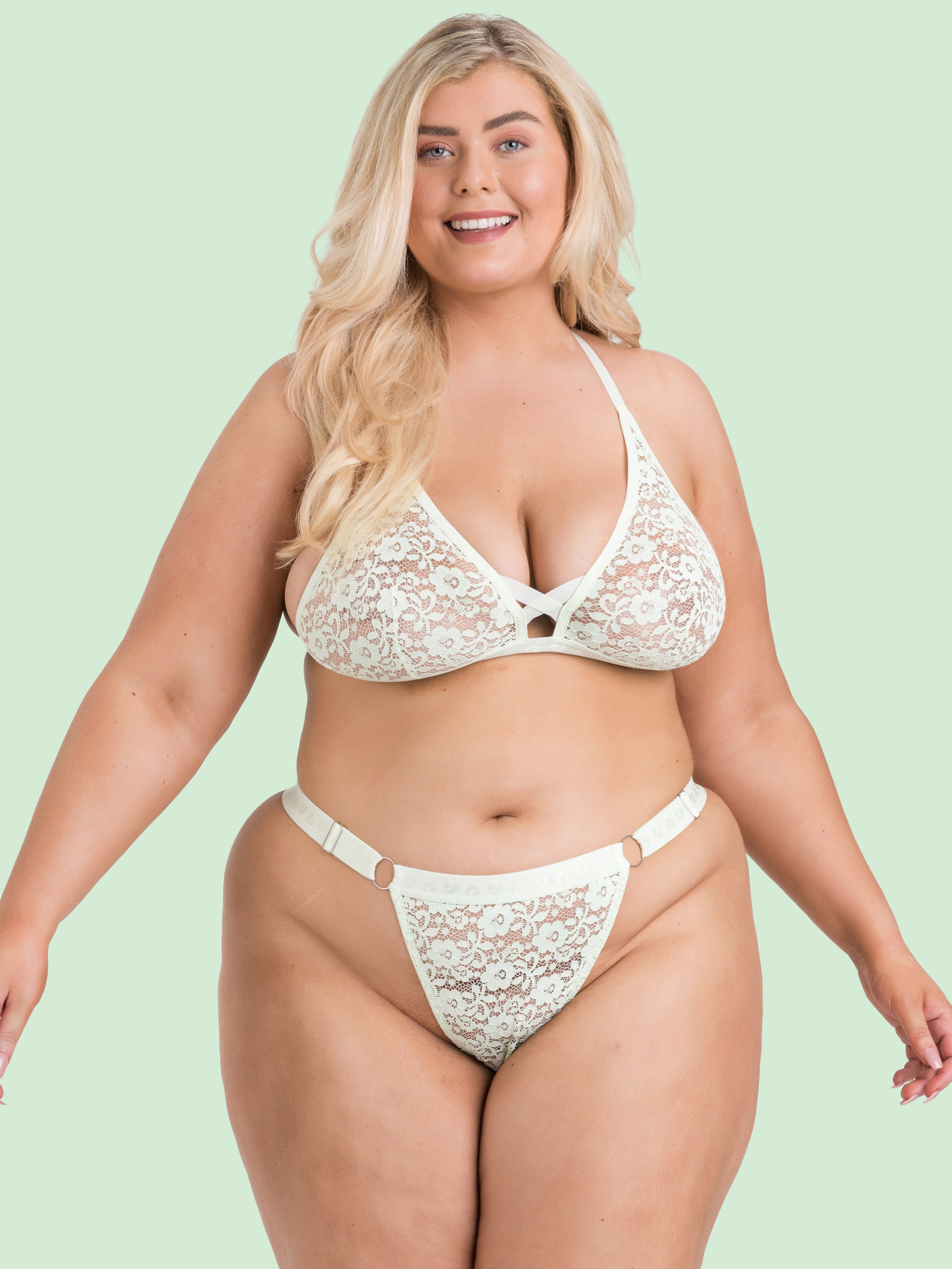 Lovehoney Mindful Mint Green Lace Bra Set, Green, hi-res