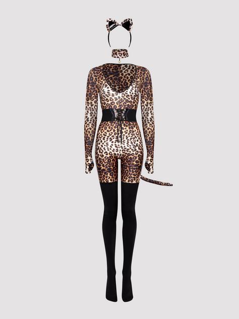 Lovehoney Fantasy Plus Size Leopard Print Feline Frisky Catsuit Costume, Brown, hi-res