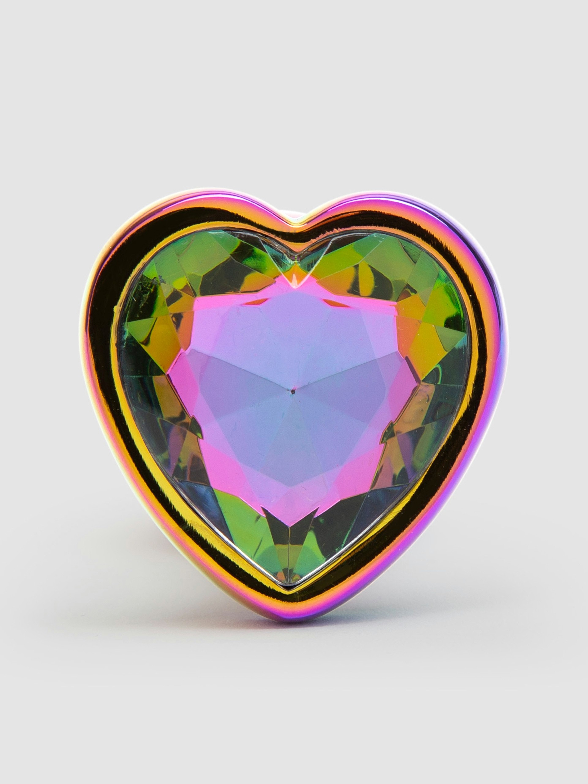 Rear Assets Small Jewelled Rainbow Heart Aluminium Butt Plug 2 Inch, Rainbow, hi-res