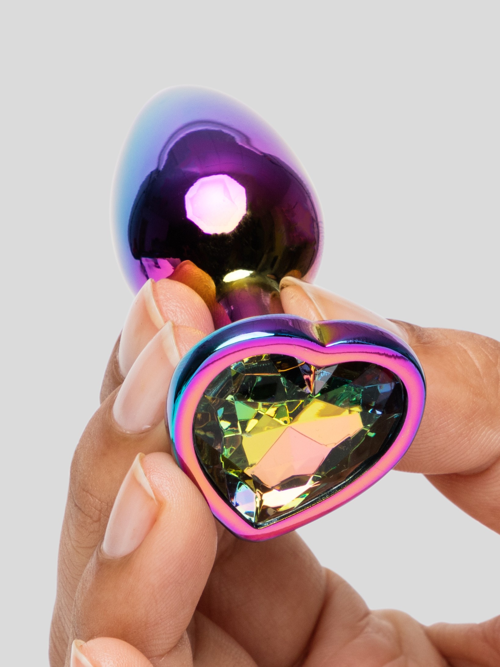 Rear Assets Small Jewelled Rainbow Heart Aluminium Butt Plug 2 Inch, Rainbow, hi-res