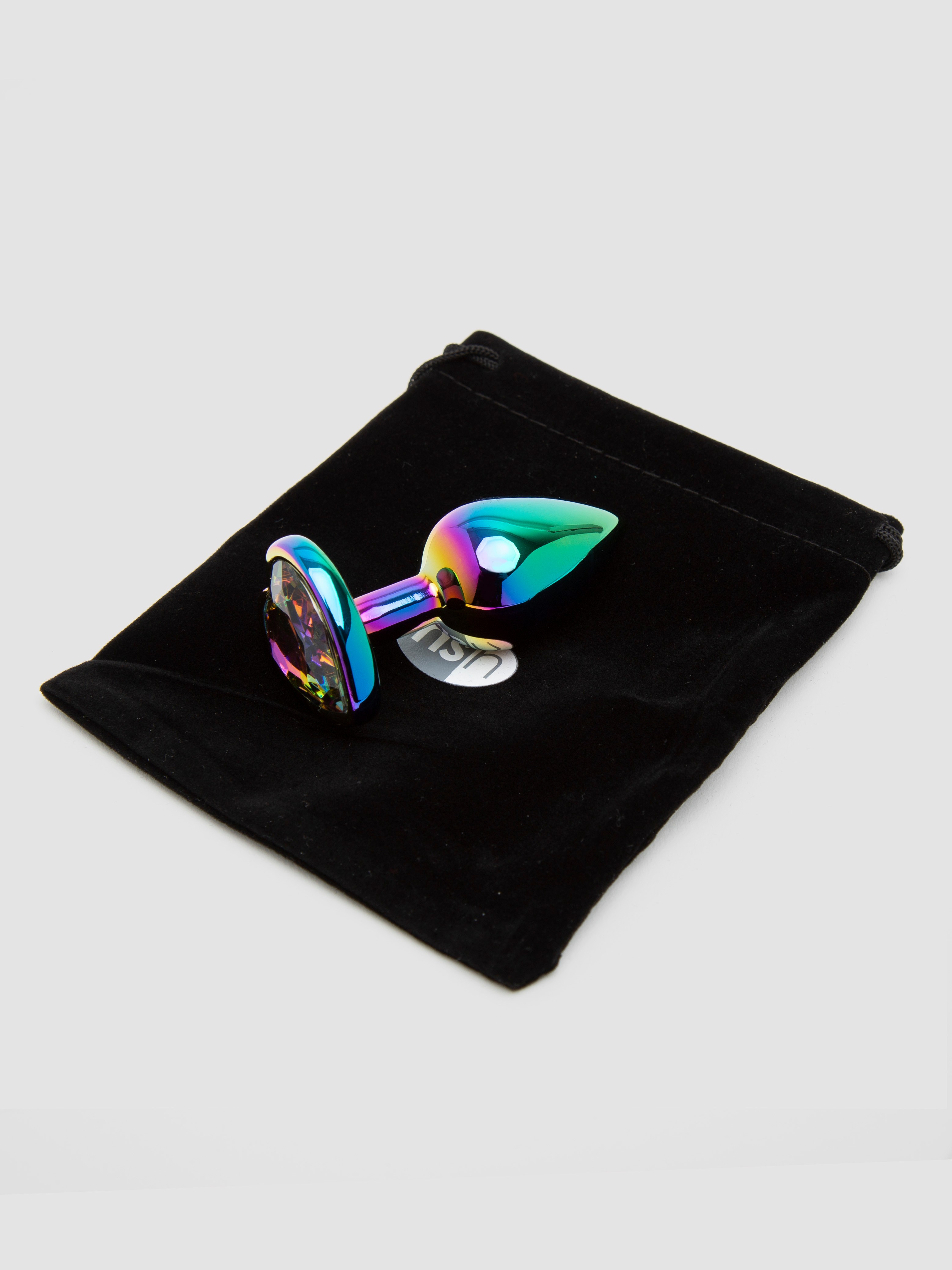 Rear Assets Small Jewelled Rainbow Heart Aluminium Butt Plug 2 Inch, Rainbow, hi-res