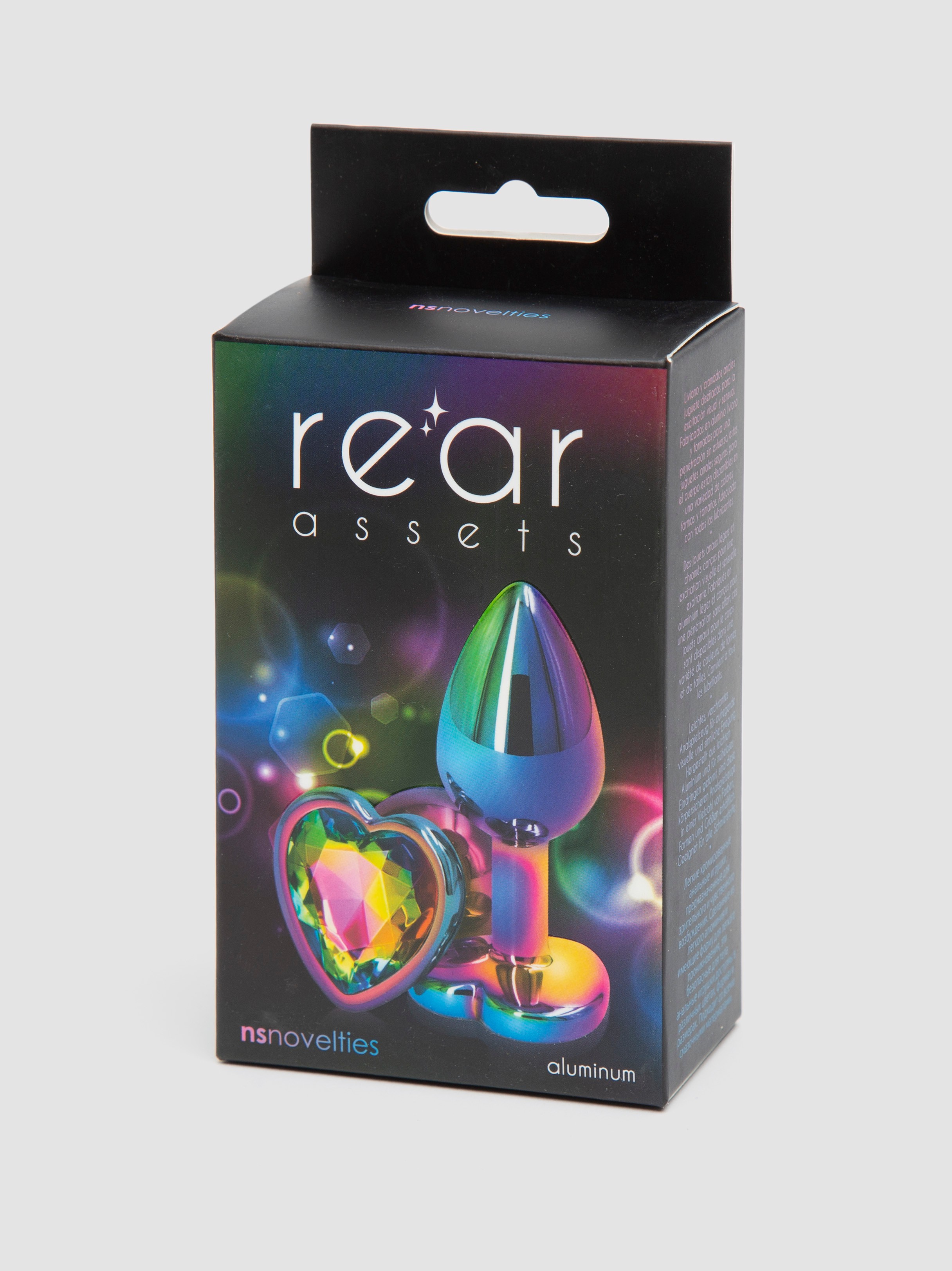 Rear Assets Small Jewelled Rainbow Heart Aluminium Butt Plug 2 Inch, Rainbow, hi-res