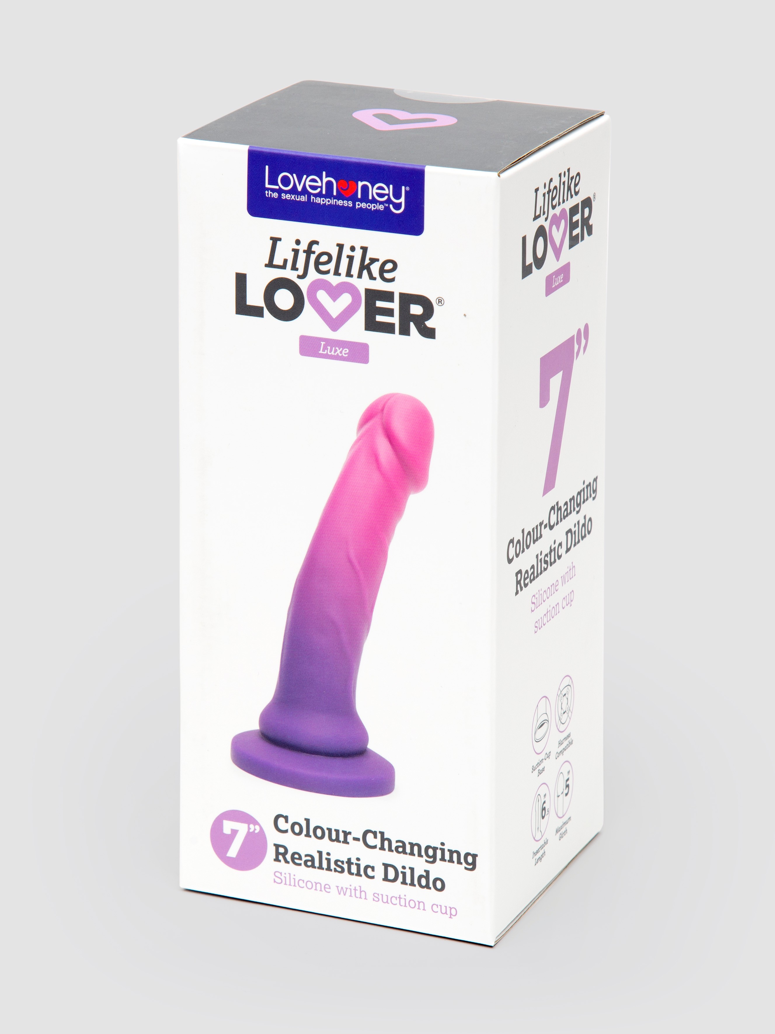 Lifelike Lover Luxe Realistic Colour-Changing Silicone Dildo 7 Inch, Purple, hi-res