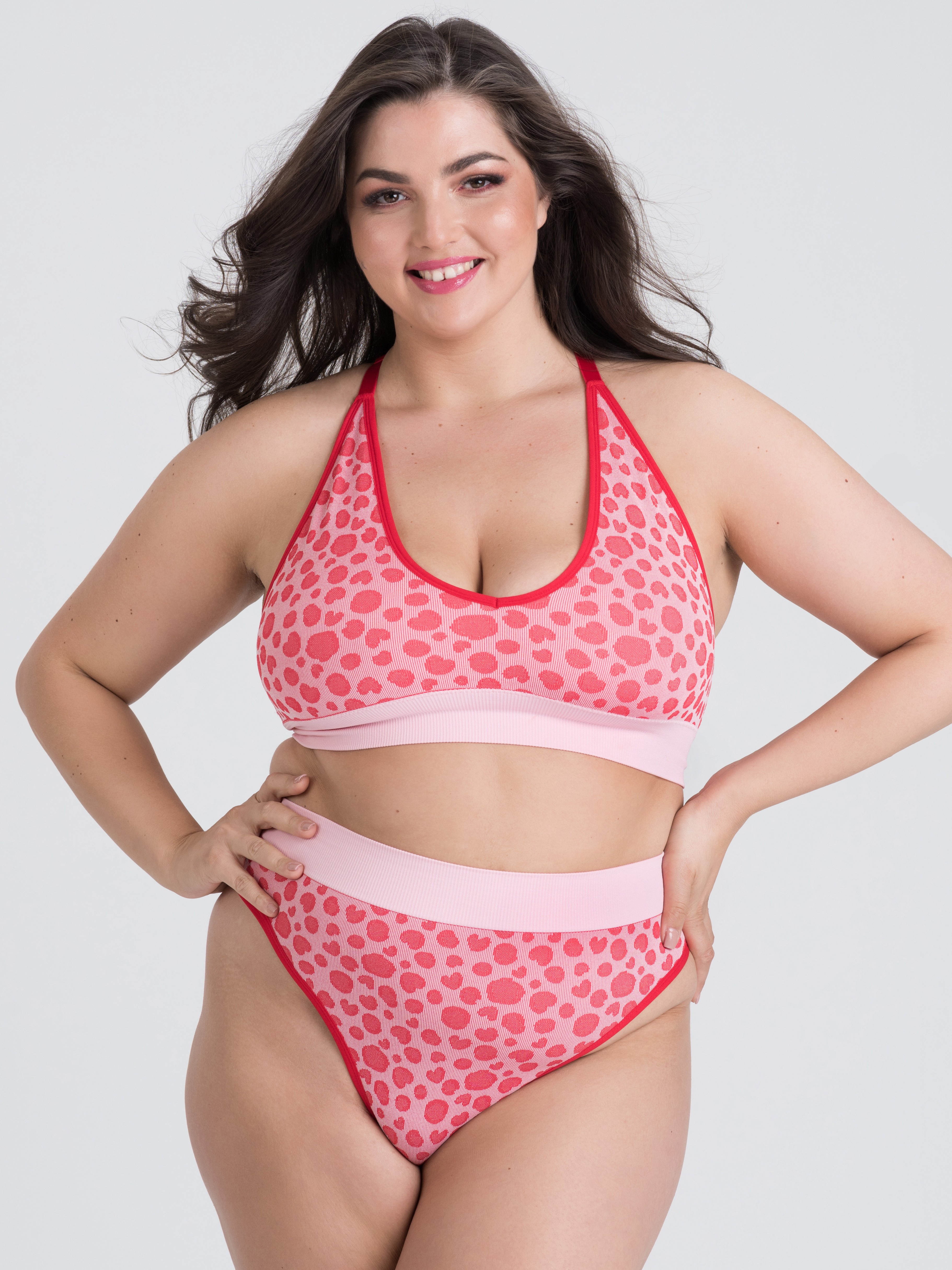 Lovehoney Mindful Mint Green Leopard Print Seamless Bra Set, Red, hi-res
