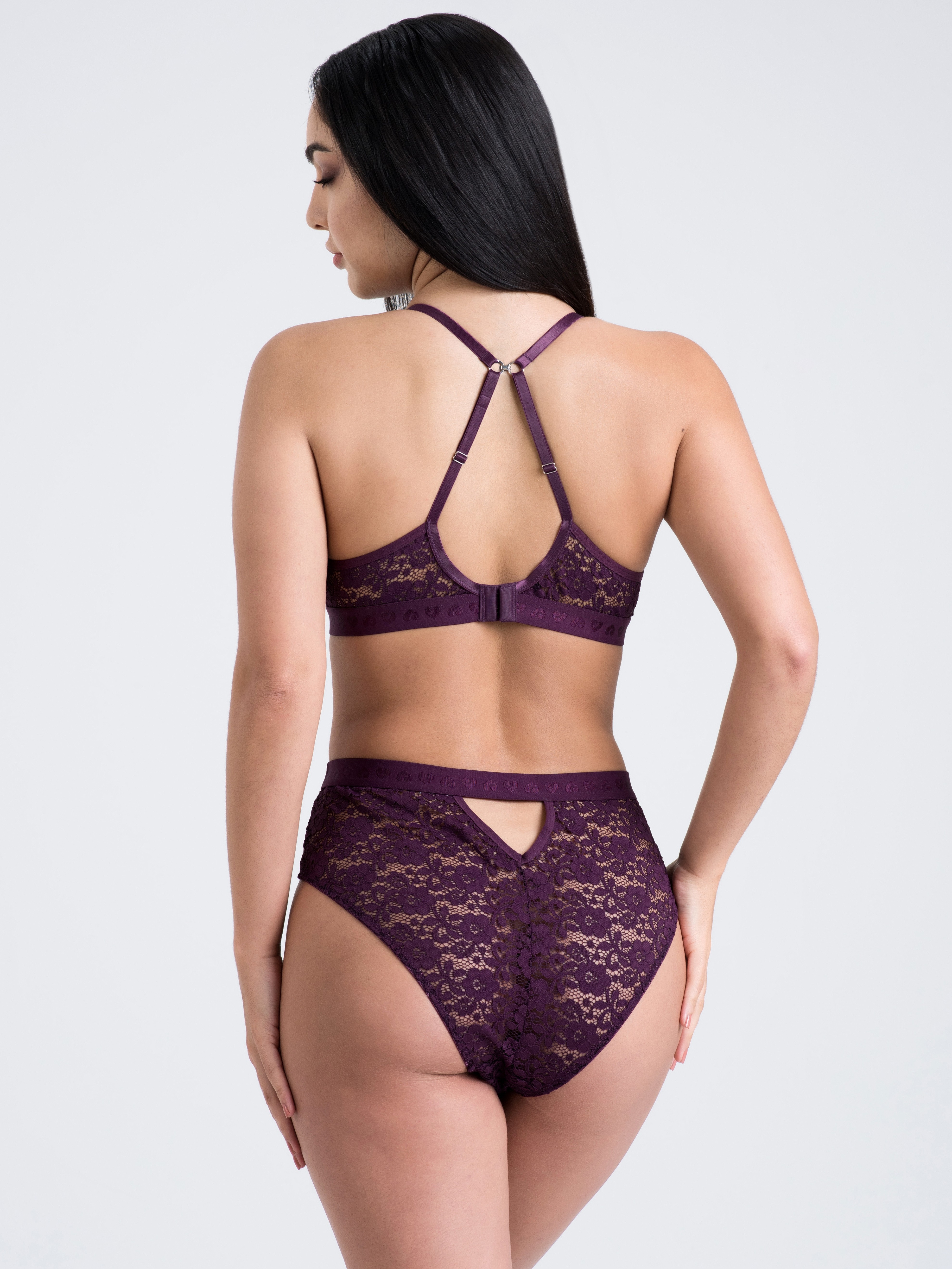 Lovehoney Mindful Black Lace Bra Set, Purple, hi-res