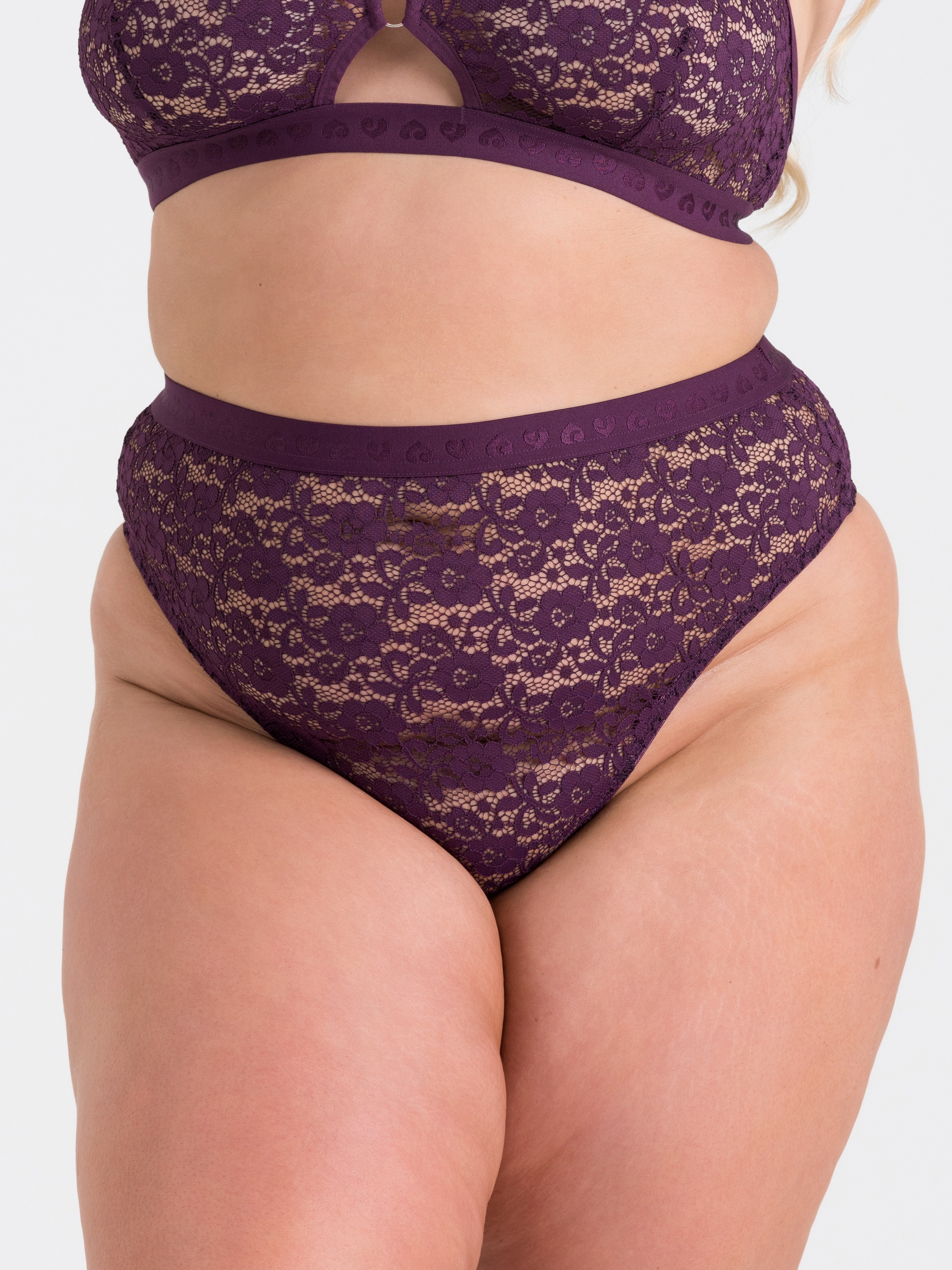 Lovehoney Mindful Plum Lace Thong, Purple, hi-res