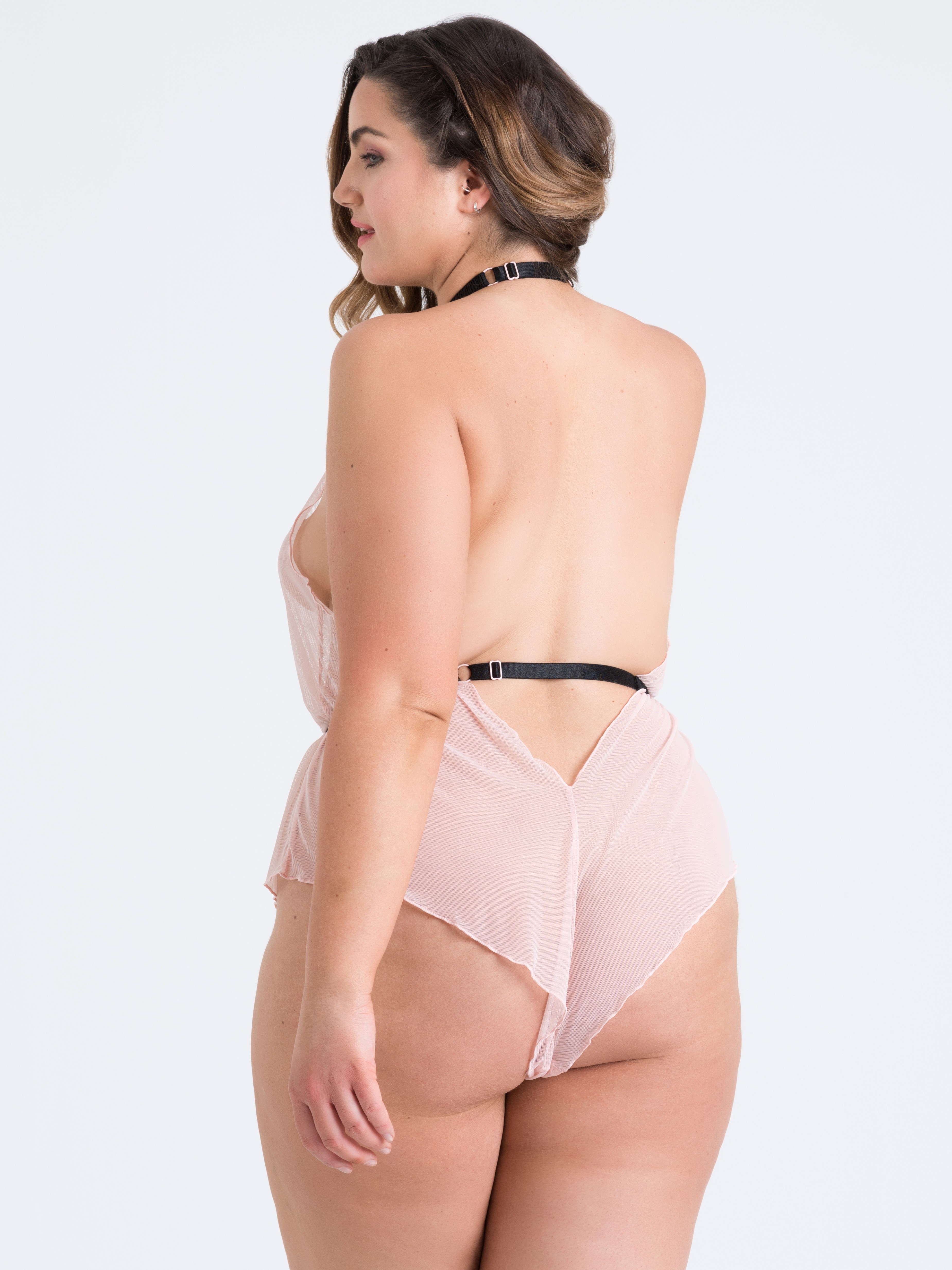 Lovehoney Barely There Sheer Crotchless Body, Pink, hi-res