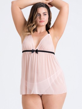 Lovehoney Plus Size Barely There Blush Pink Babydoll Set