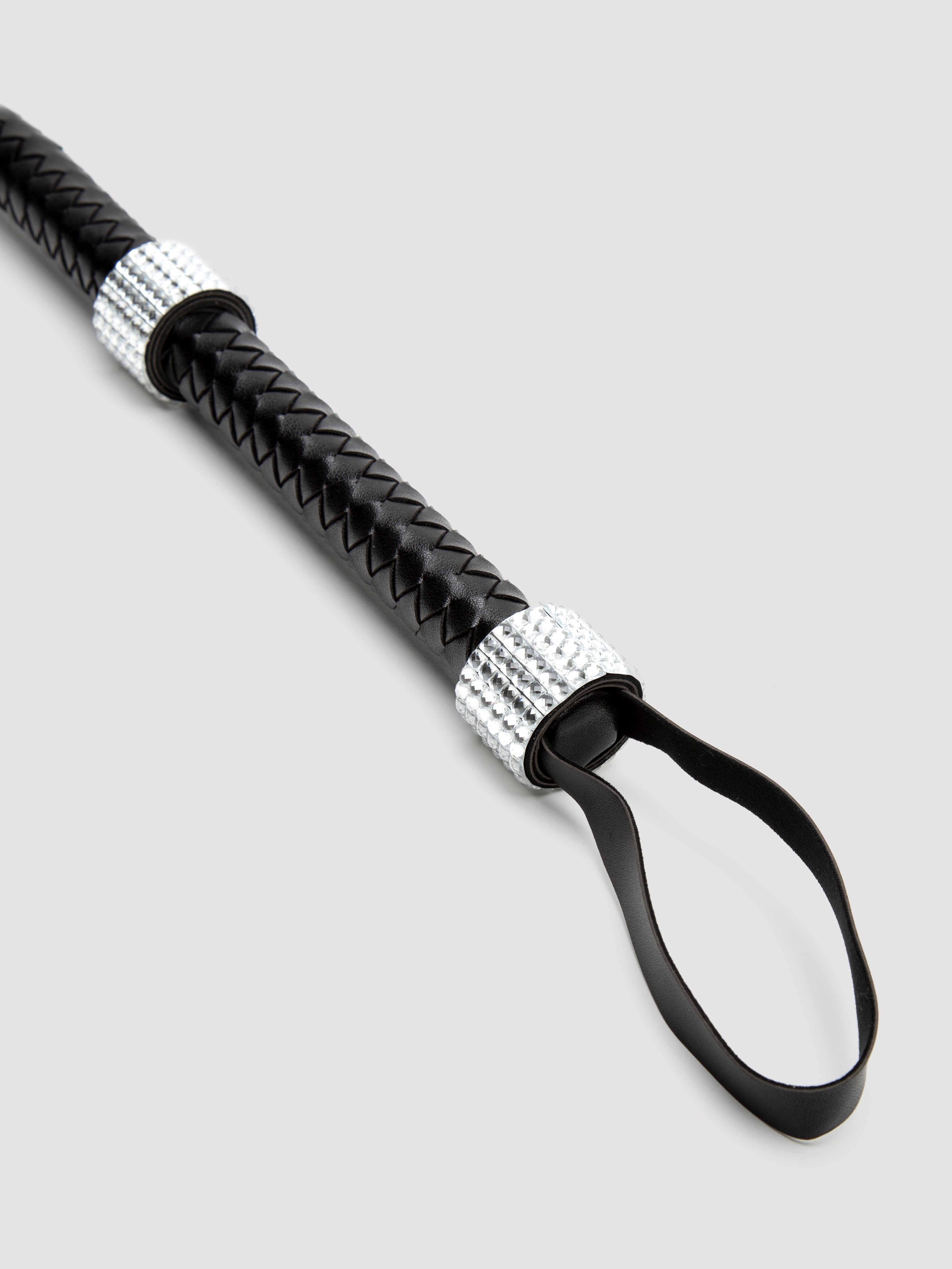 Leg Avenue Faux Leather Diamante Handle Whip, Black, hi-res